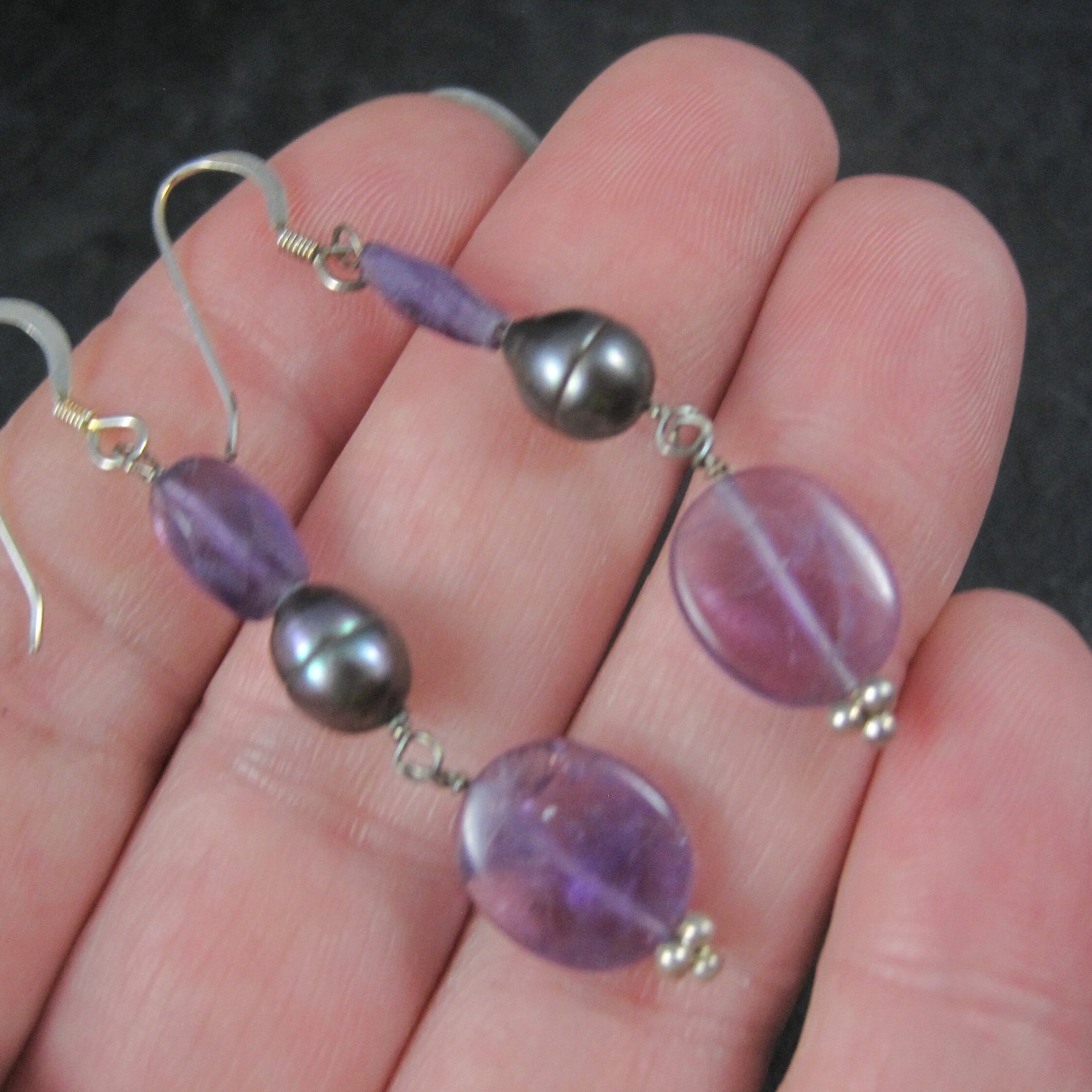 Vintage Sterling Amethyst Pearl Earrings