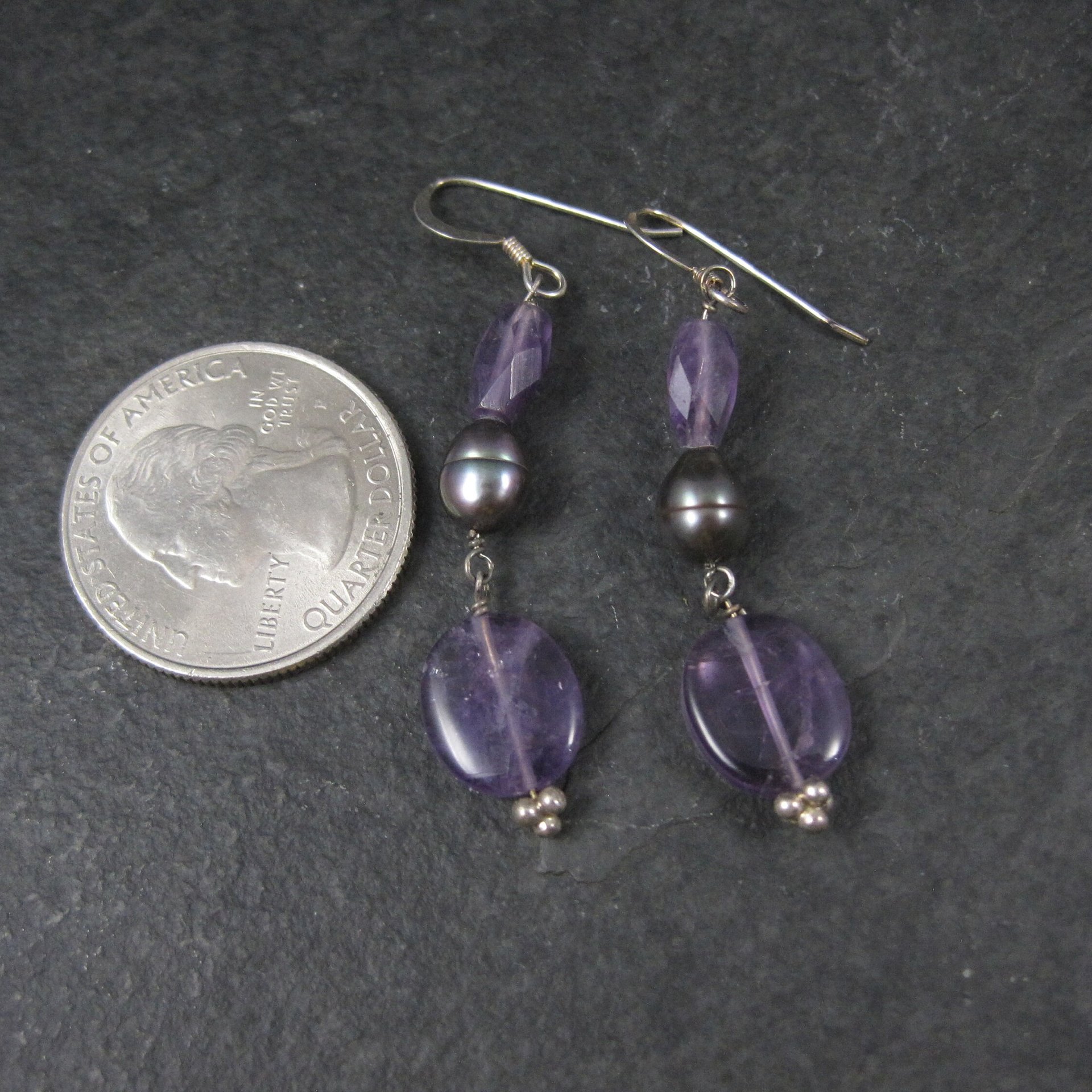 Vintage Sterling Amethyst Pearl Earrings