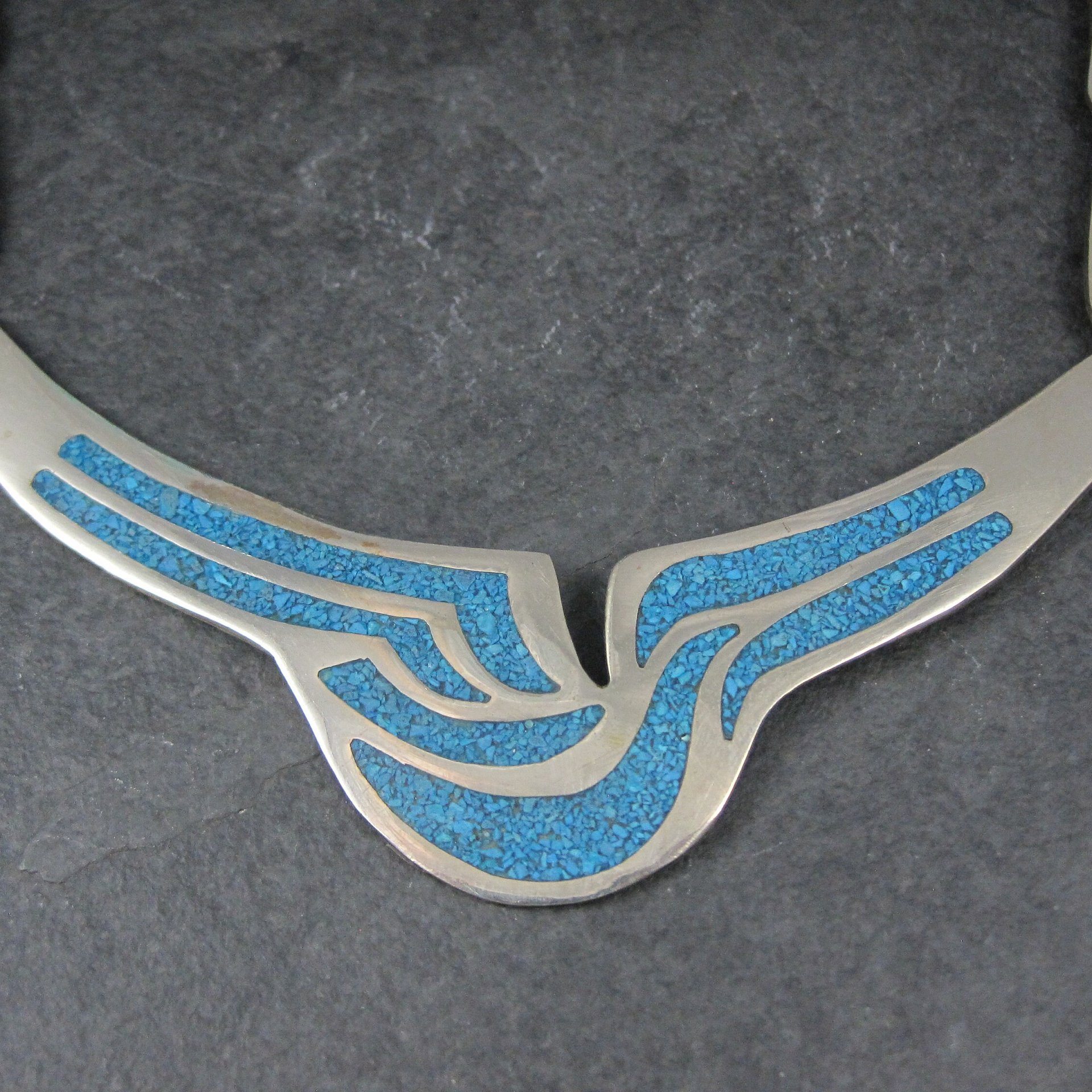 Vintage Mexican Alpaca Inlay Necklace