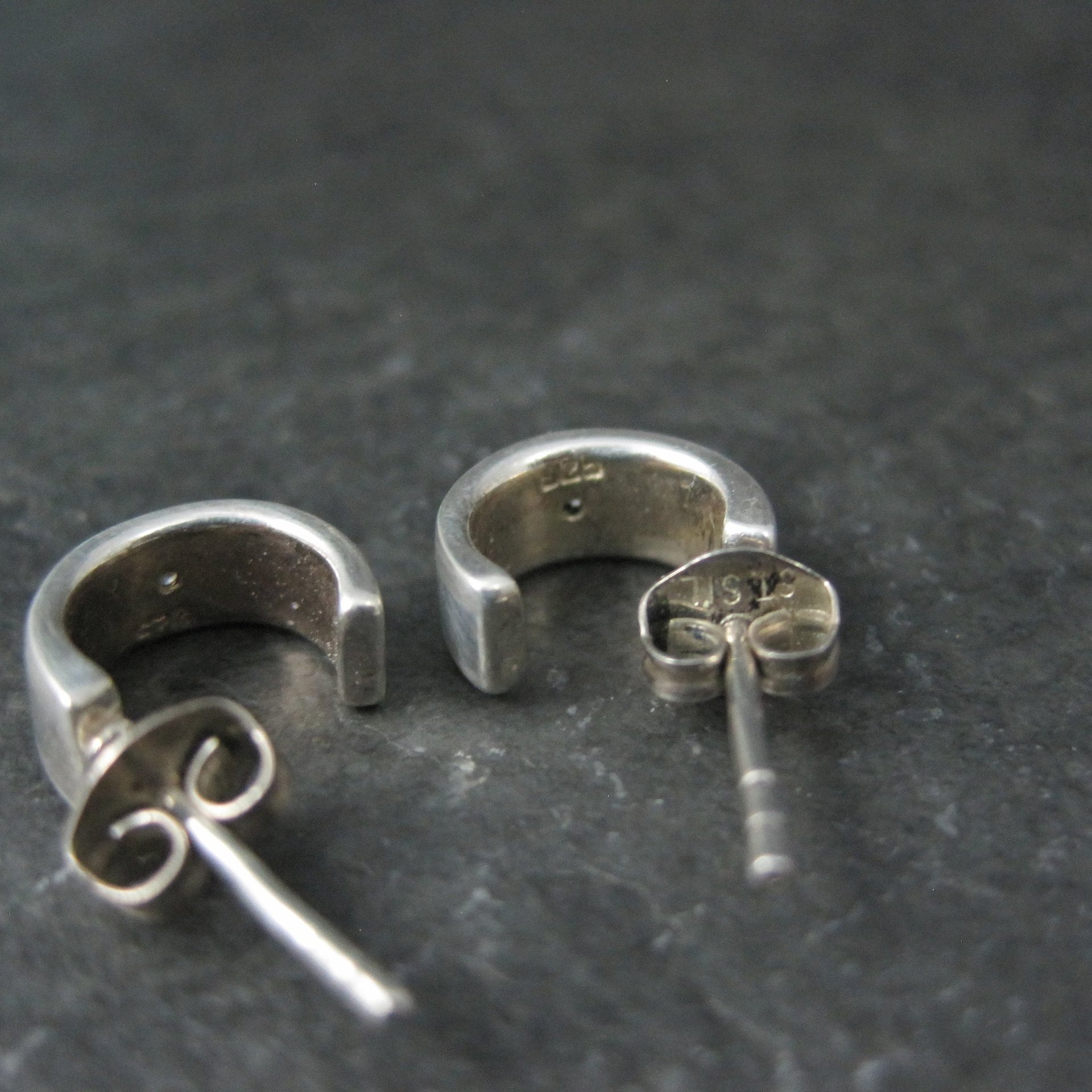 Tiny Sterling Diamond Half Hoop Earrings