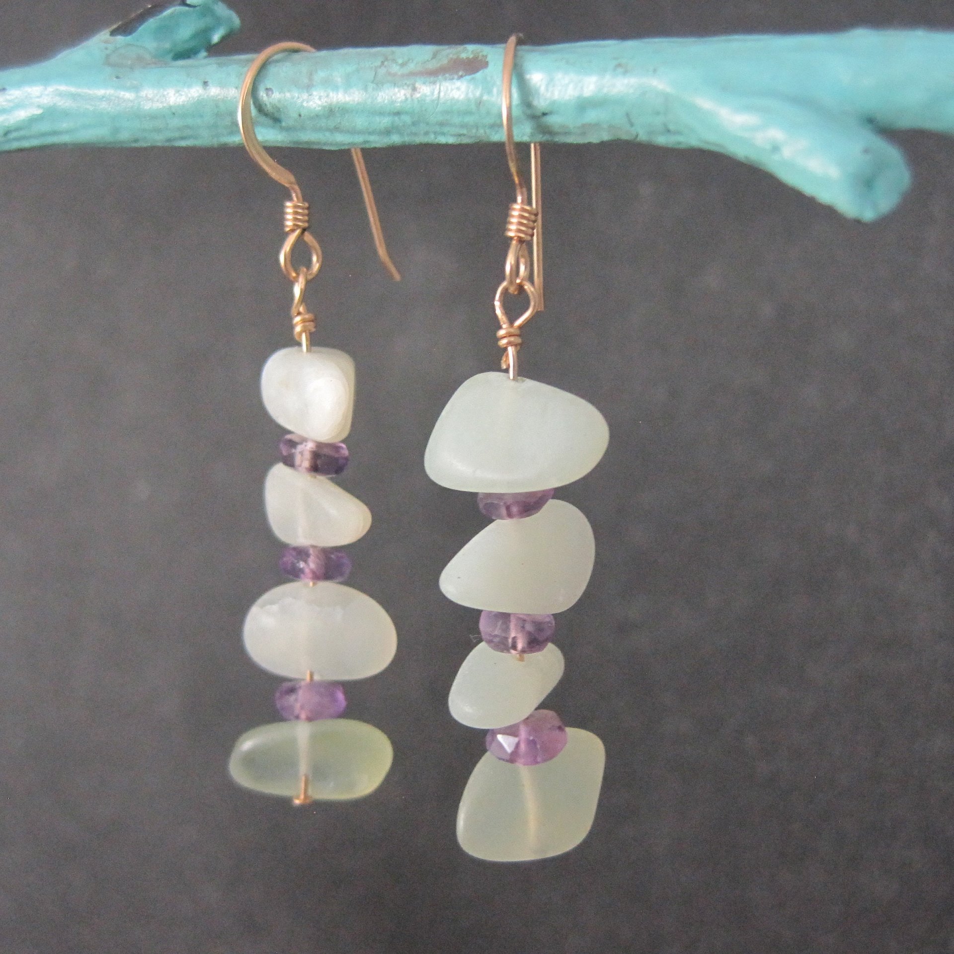 Long Vintage Quartz Amethyst Earrings