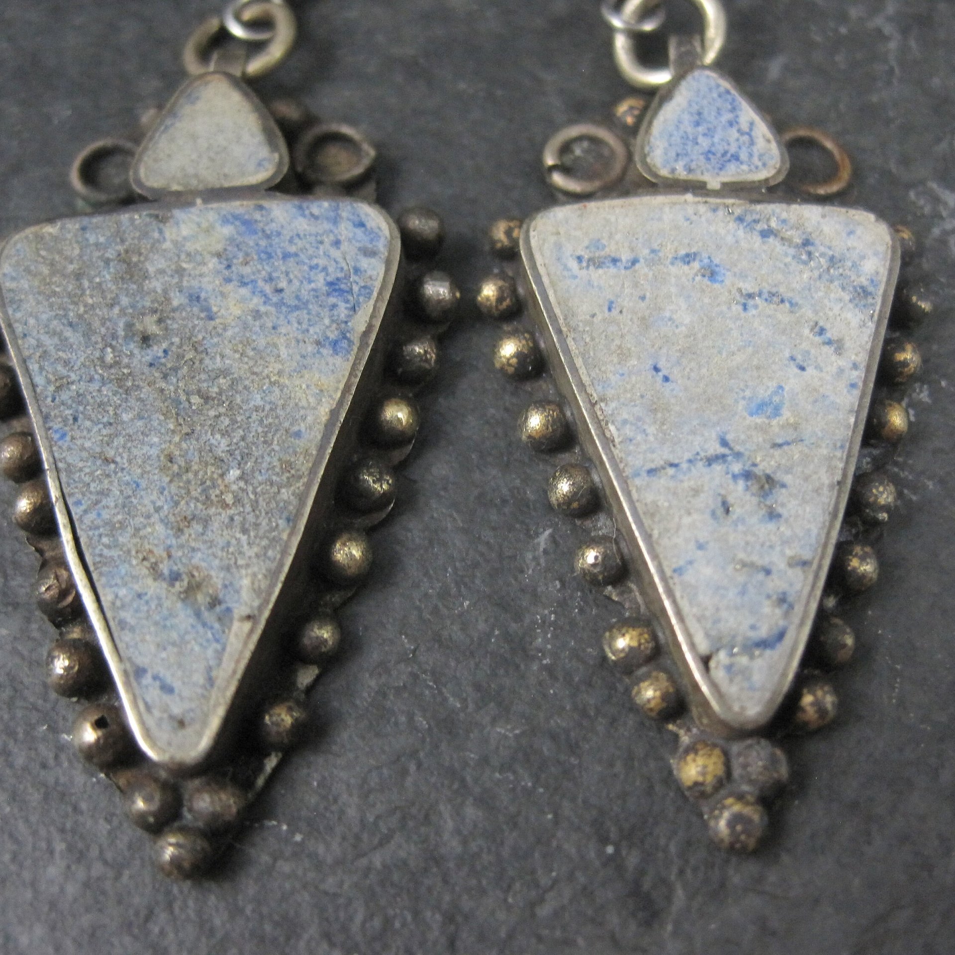 Large Vintage Denim Lapis Earrings