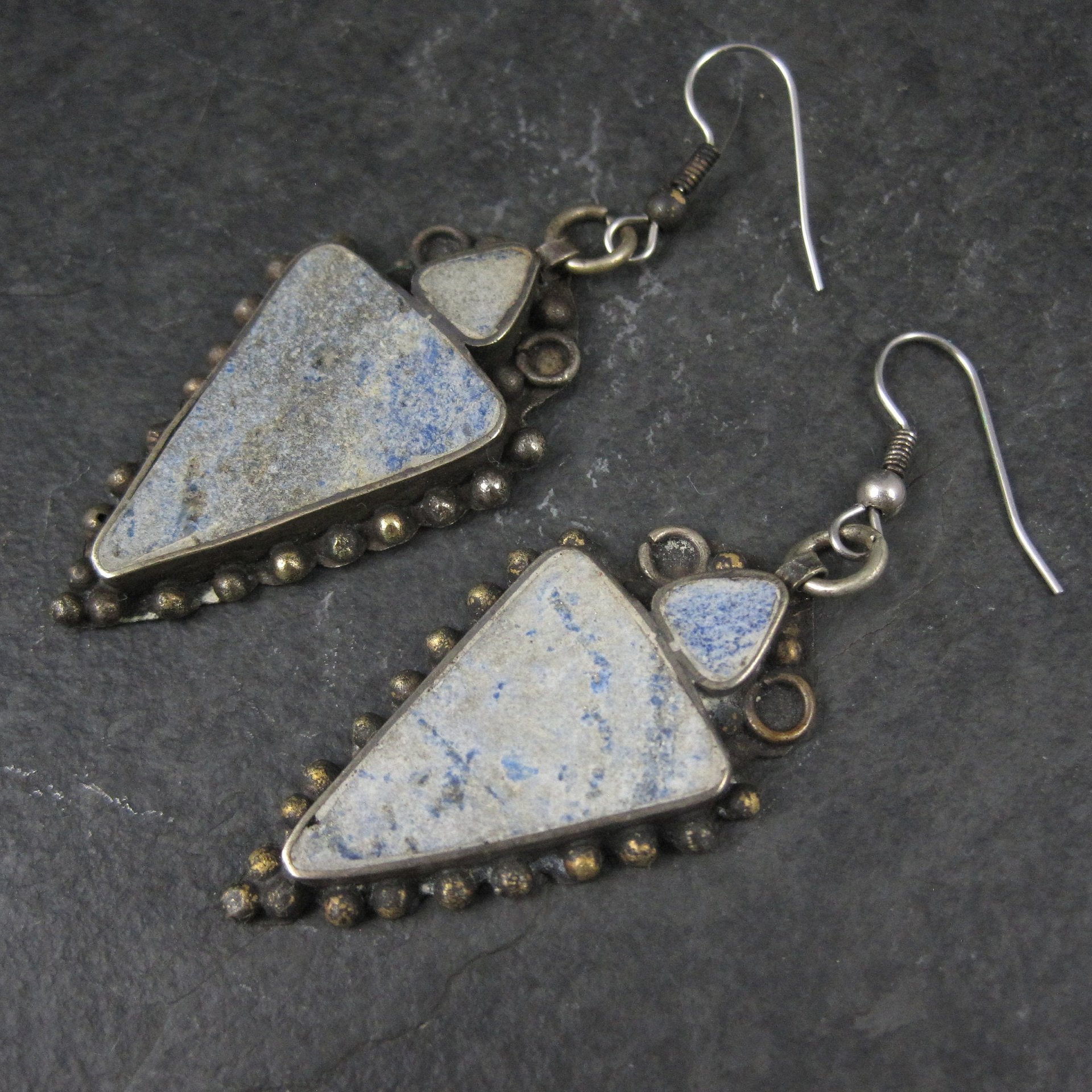 Large Vintage Denim Lapis Earrings