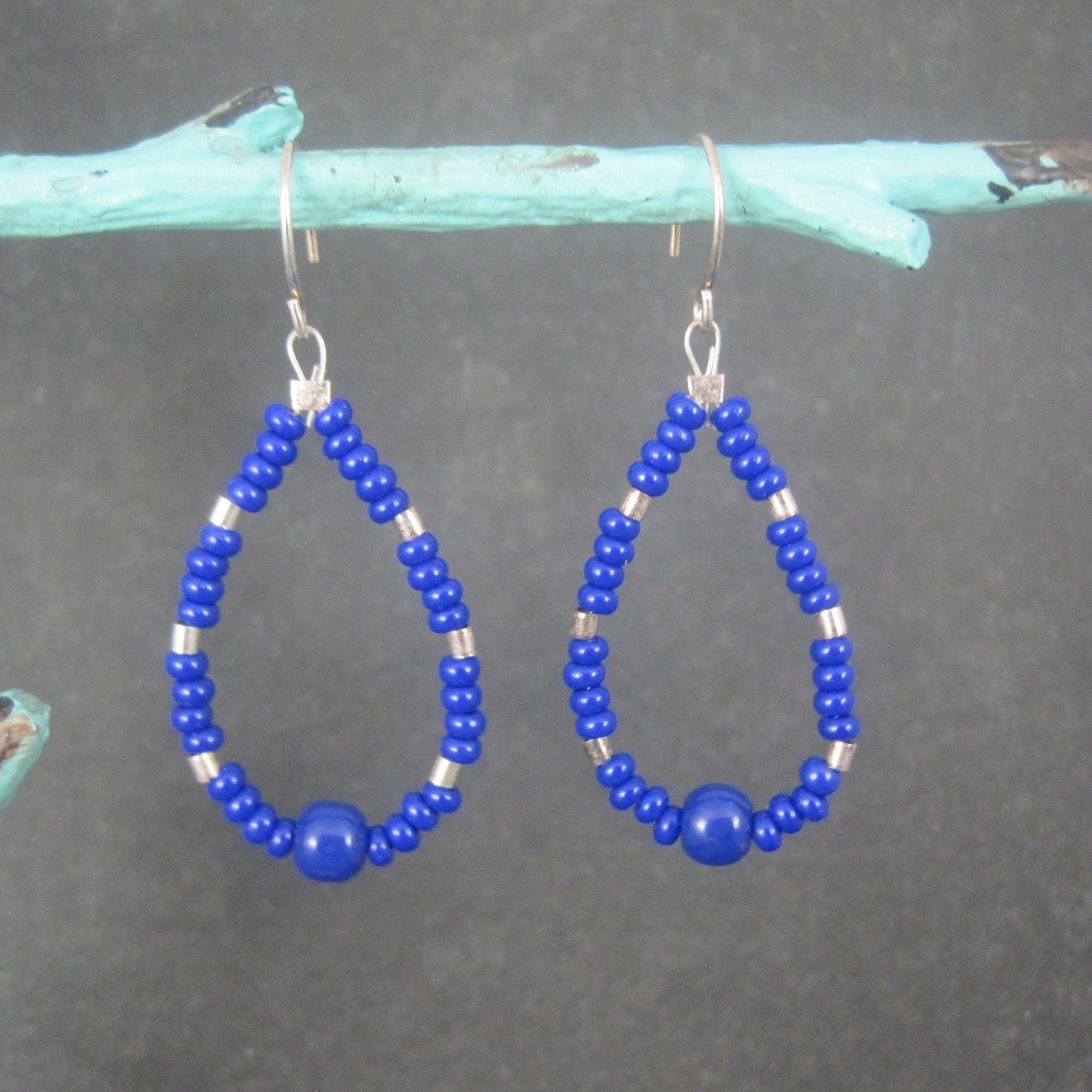 Sterling Blue Bead Dangle Earrings