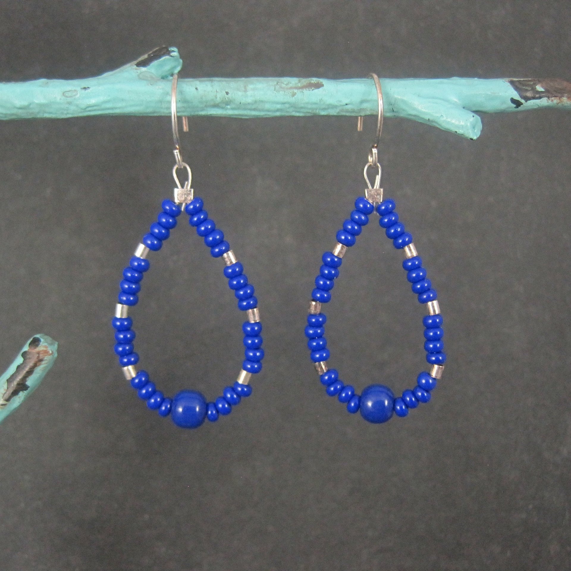 Sterling Blue Bead Dangle Earrings