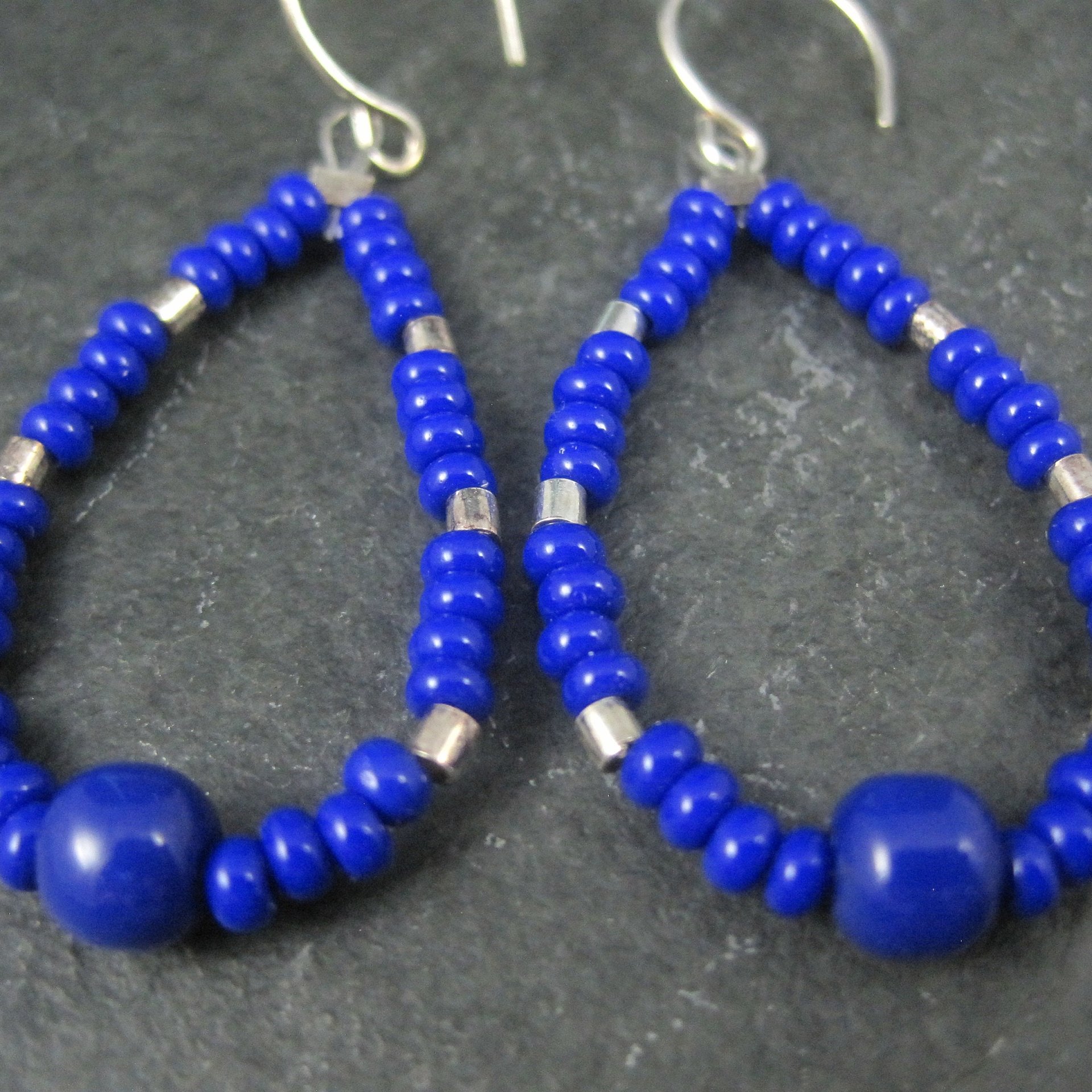 Sterling Blue Bead Dangle Earrings