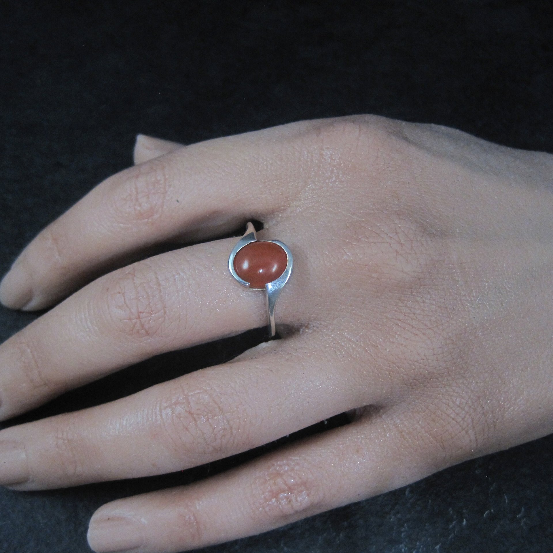 Vintage Sterling Carnelian Cabochon Ring Sizes 6