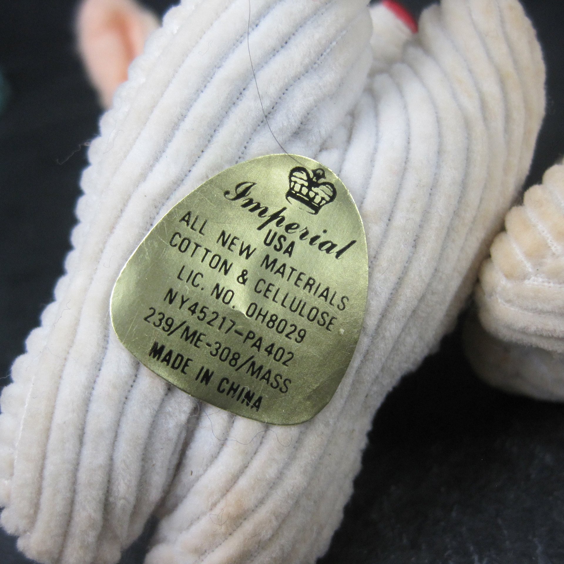 Vintage 2 Tiny Corduroy Lambs Cotton & Cellulose
