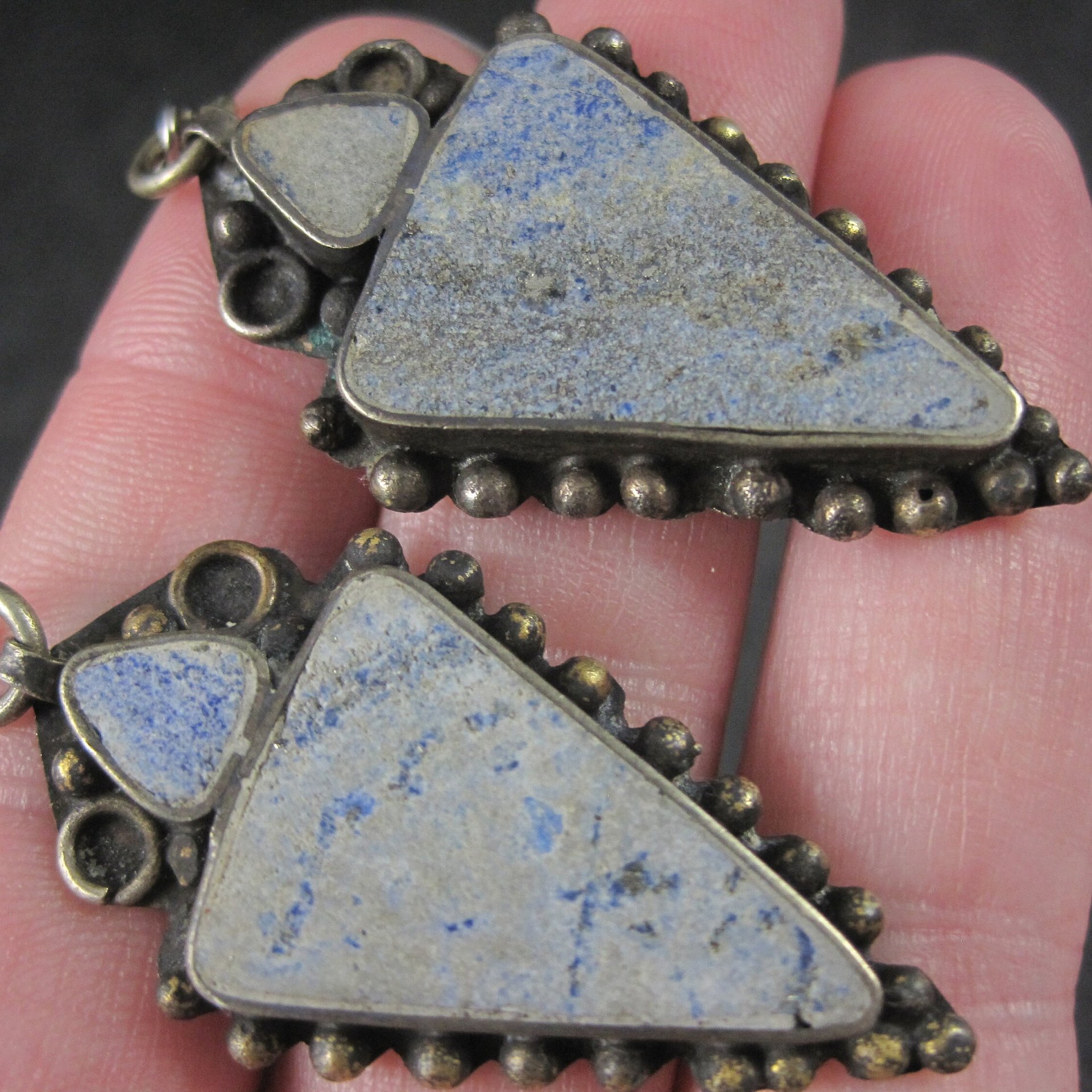 Large Vintage Denim Lapis Earrings