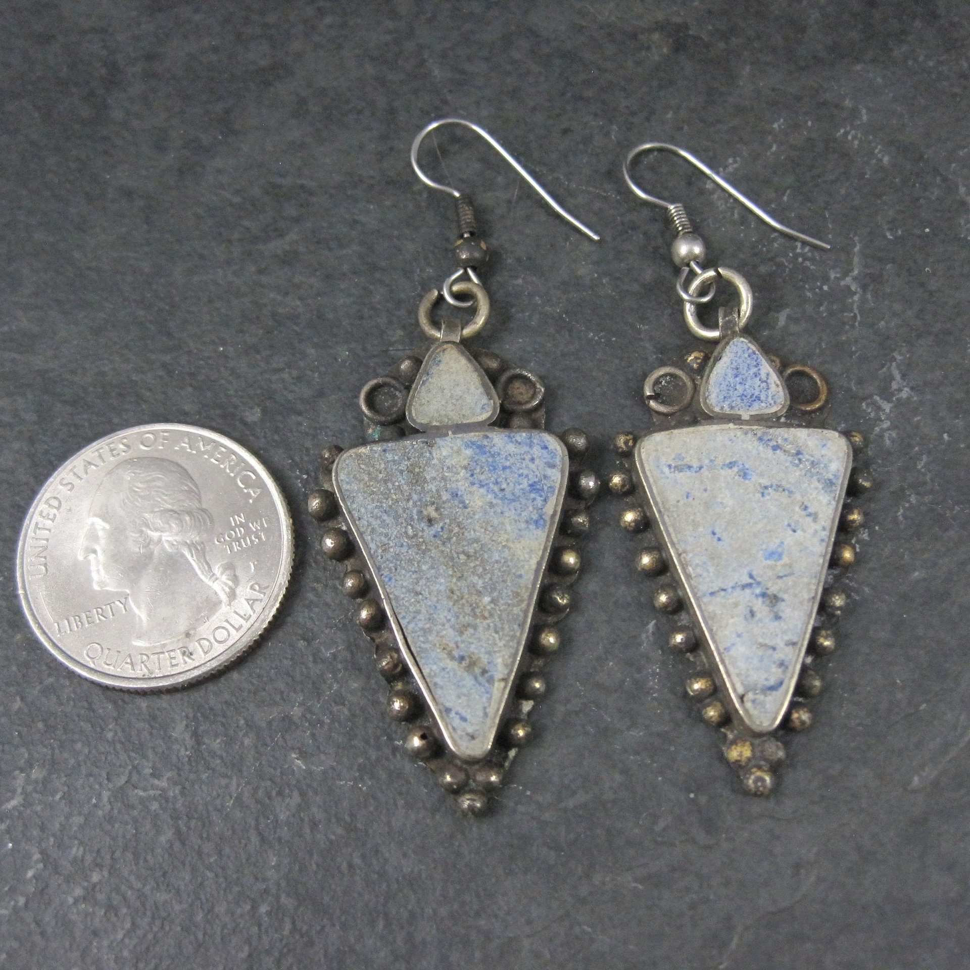 Large Vintage Denim Lapis Earrings