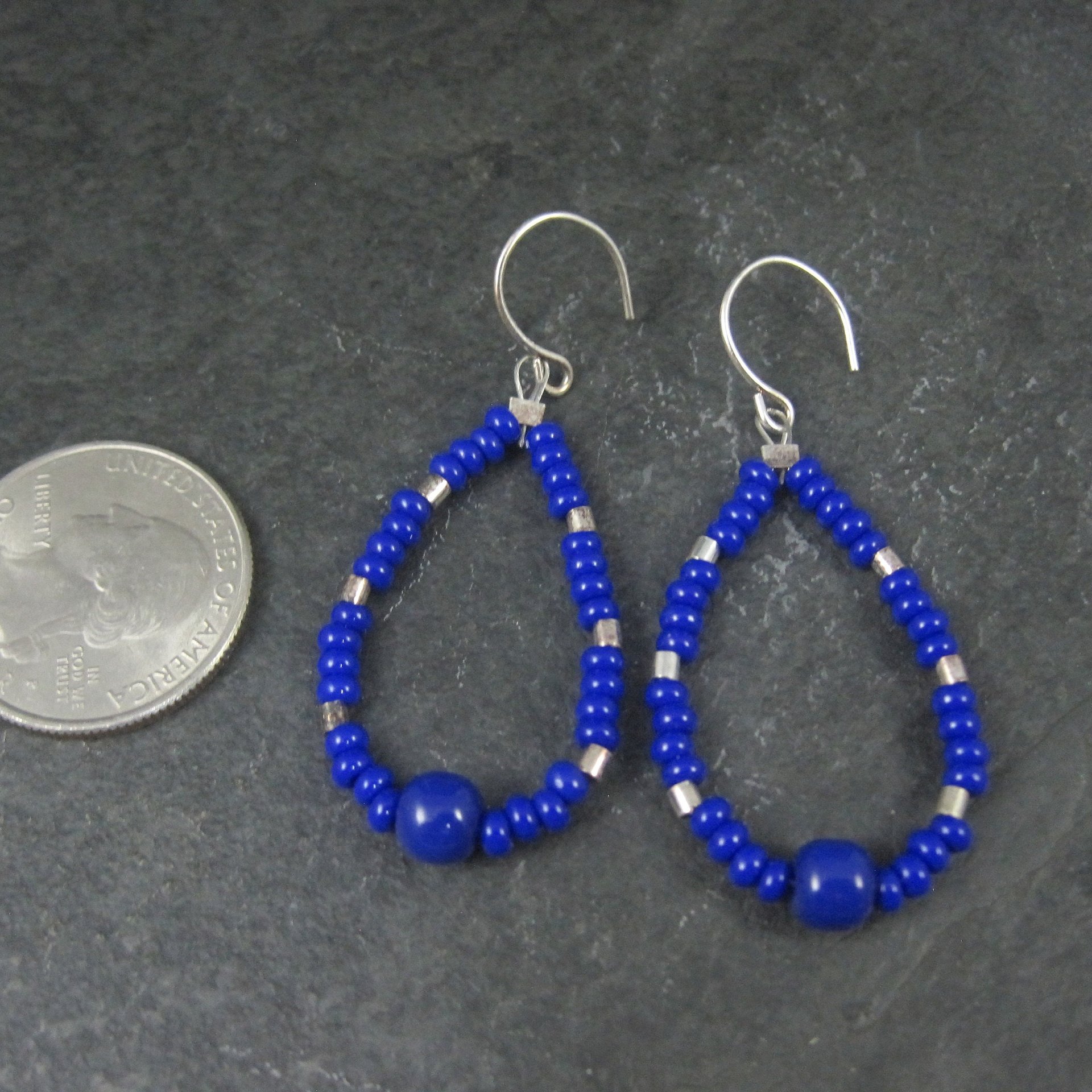 Sterling Blue Bead Dangle Earrings
