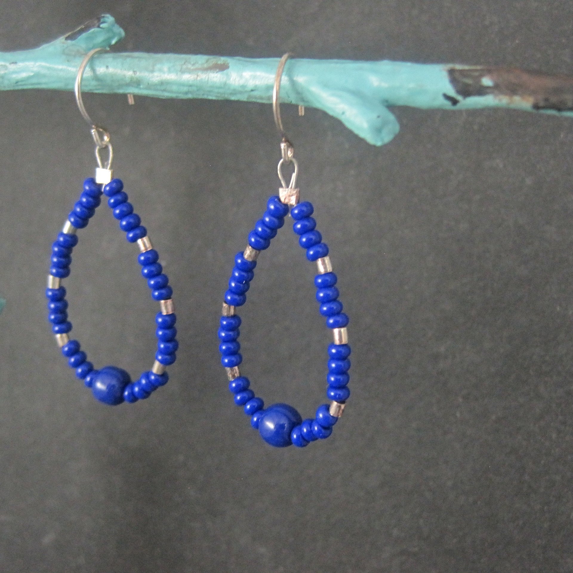 Sterling Blue Bead Dangle Earrings