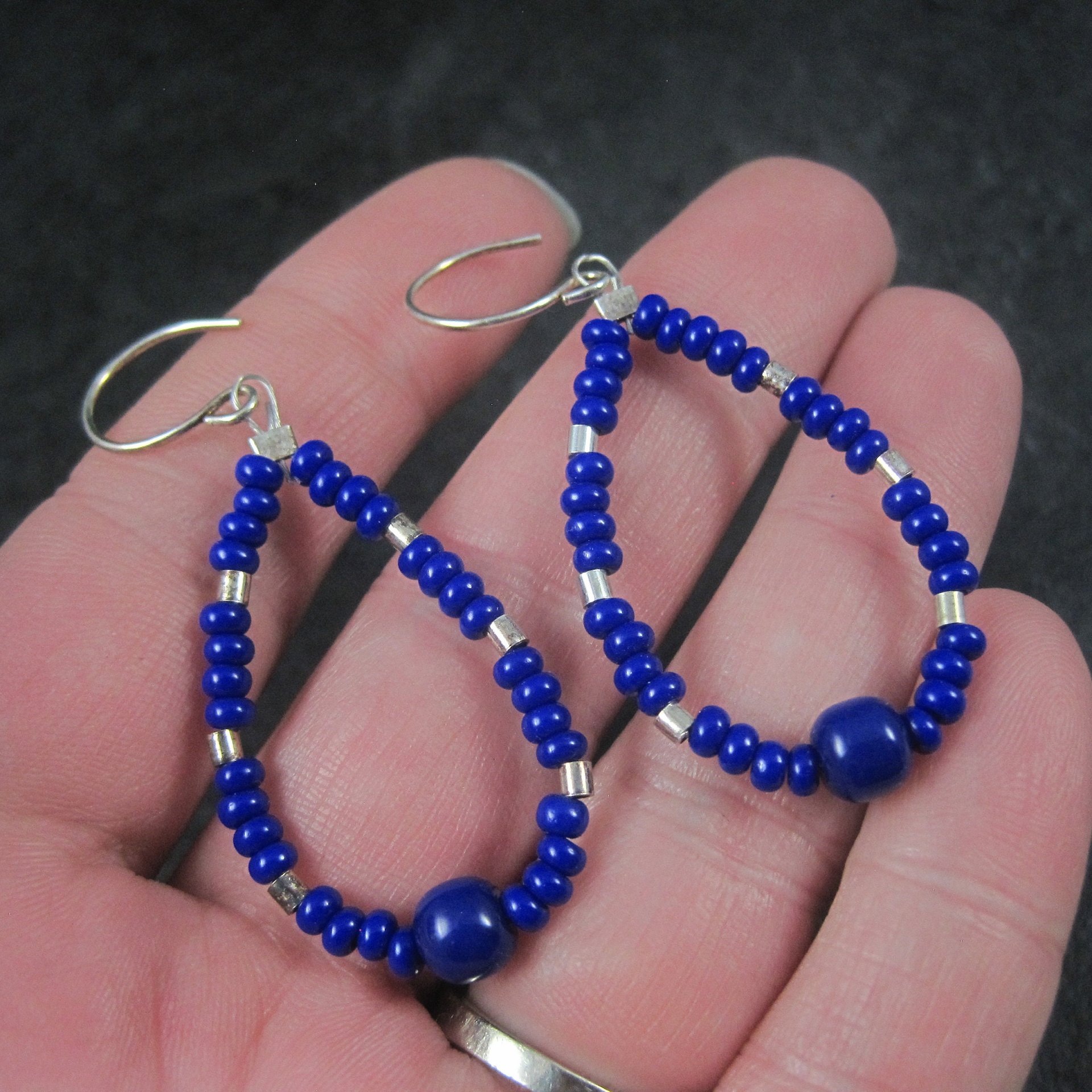 Sterling Blue Bead Dangle Earrings