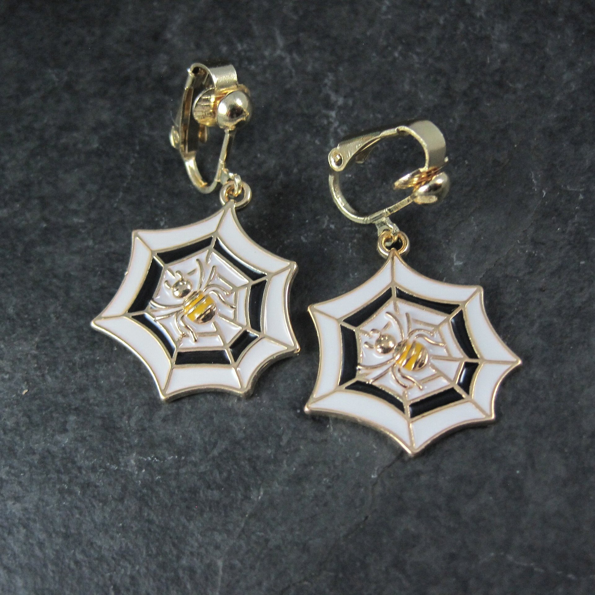 Gold Plated Spider Web Clip On Earrings
