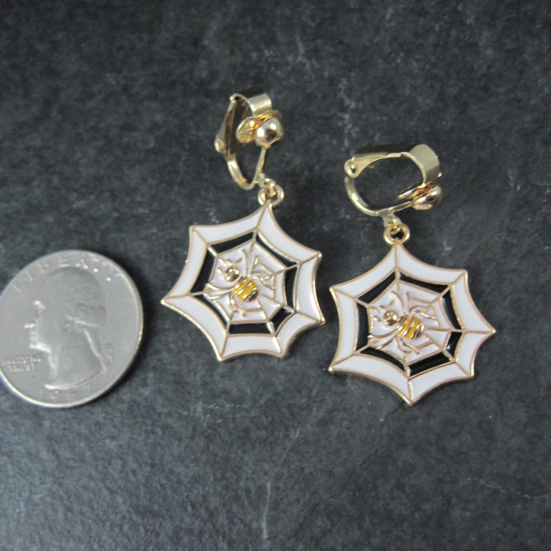 Gold Plated Spider Web Clip On Earrings