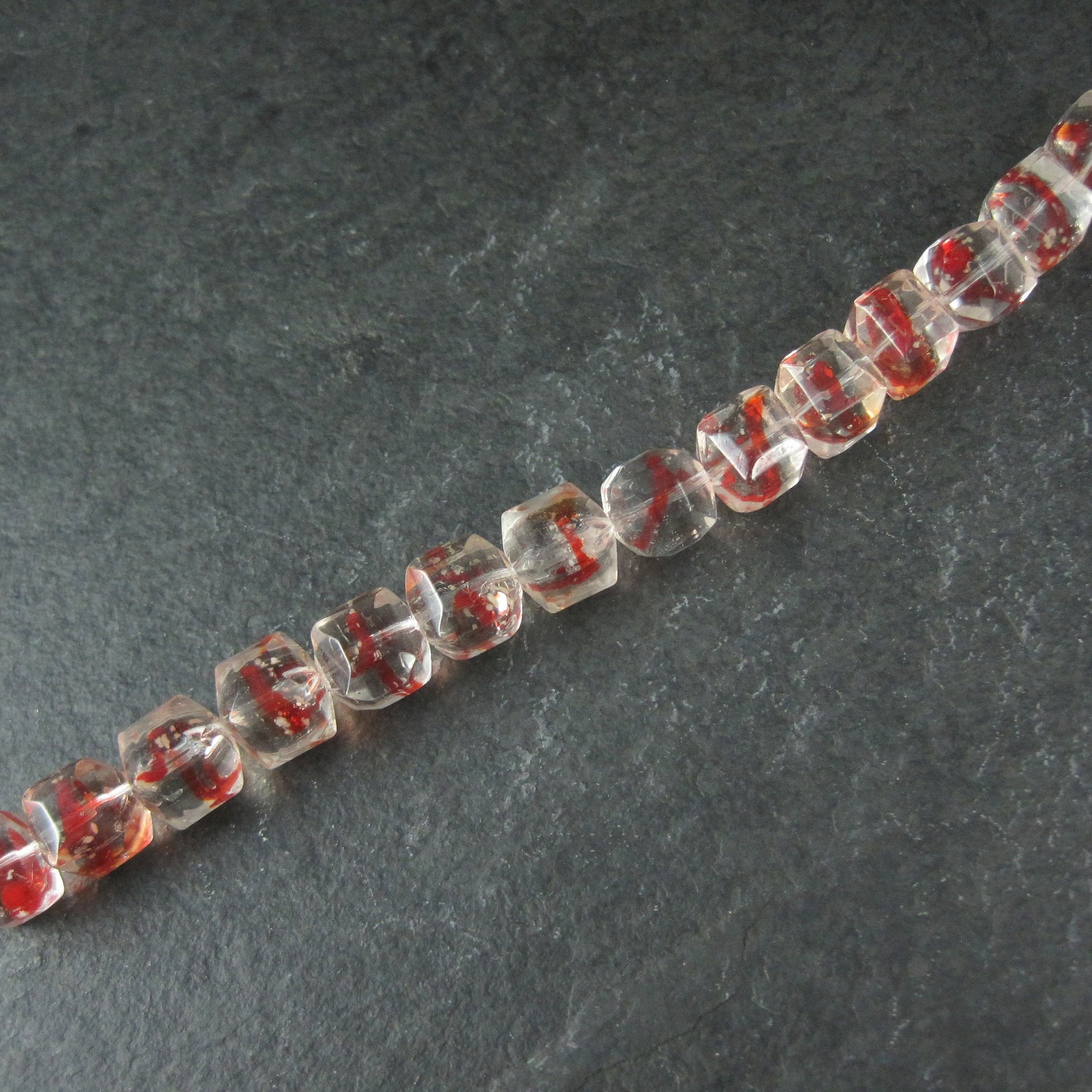 Red and Clear 10mm Cube Art Glass Beads Lot of 14