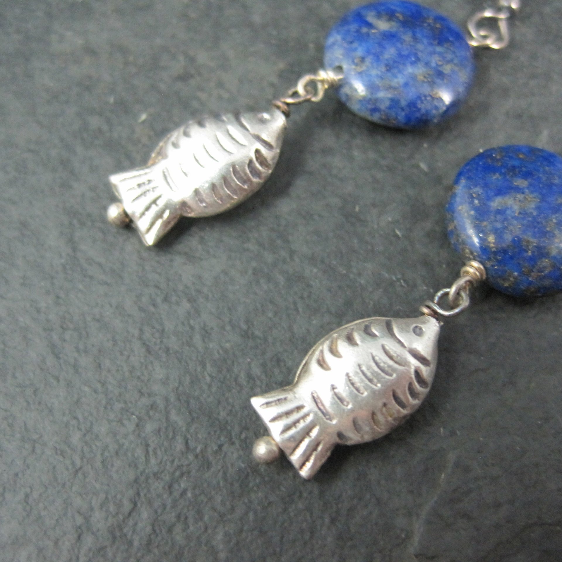 Sterling Lapis Lazuli Fish Earrings