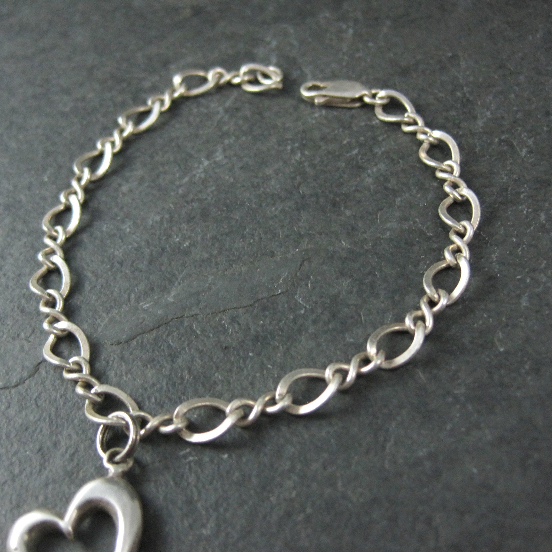Vintage Sterling Heart Charm Bracelet 7.5 Inches