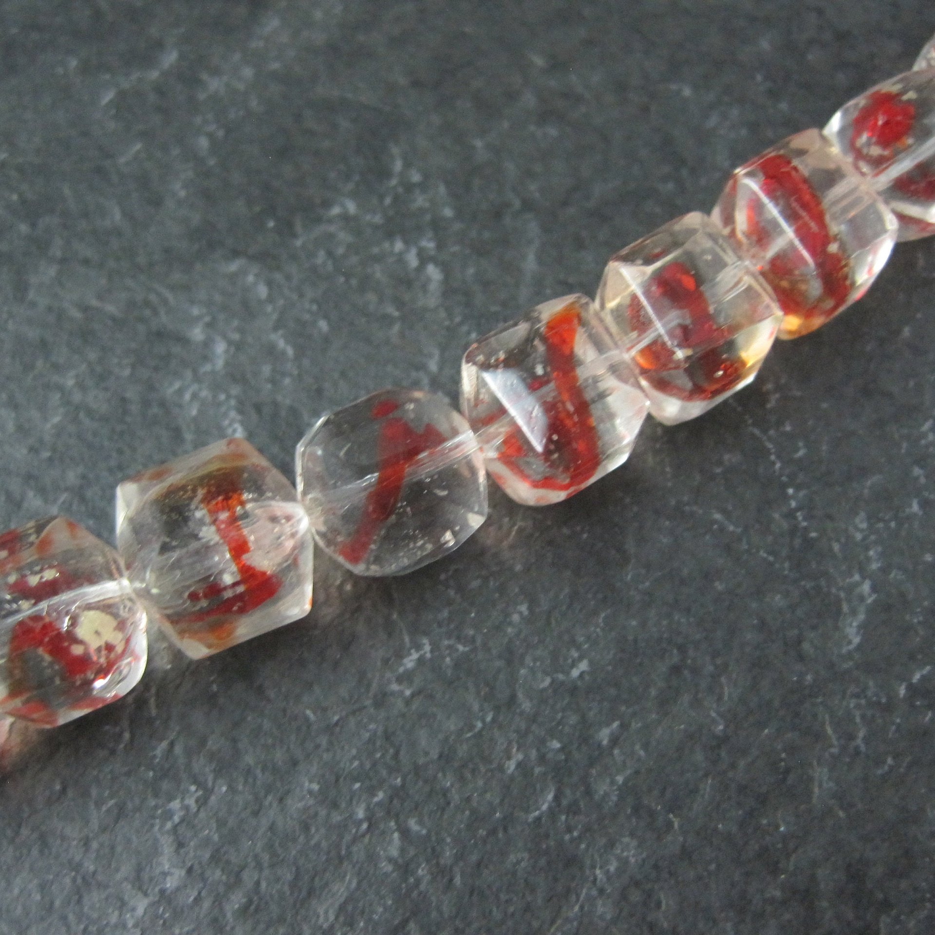 Red and Clear 10mm Cube Art Glass Beads Lot of 14