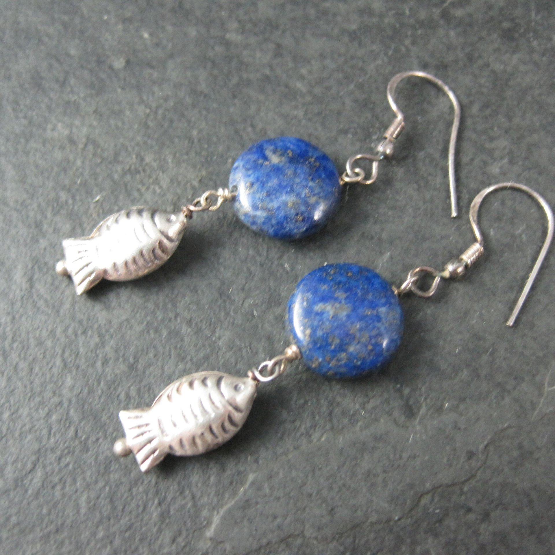 Sterling Lapis Lazuli Fish Earrings