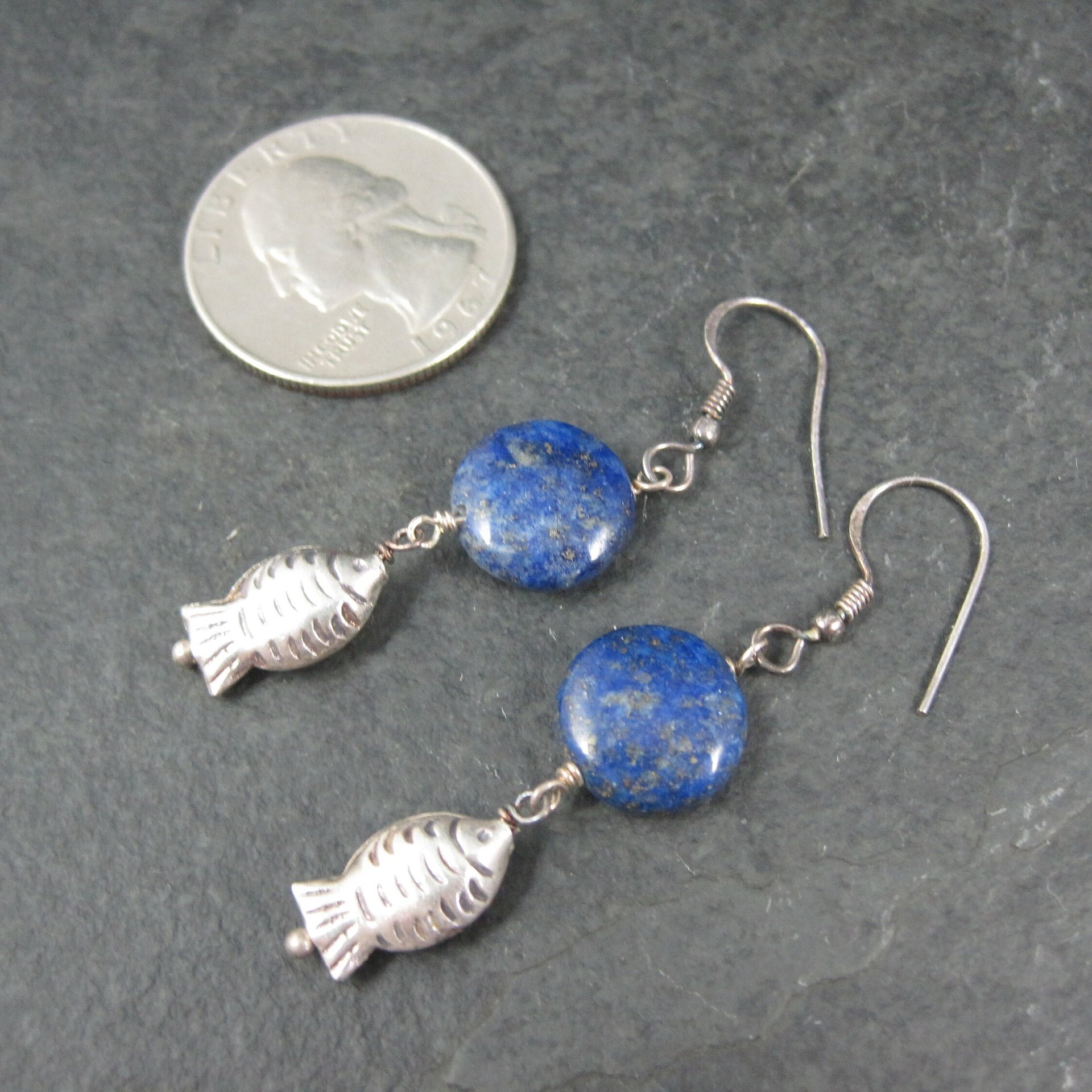 Sterling Lapis Lazuli Fish Earrings