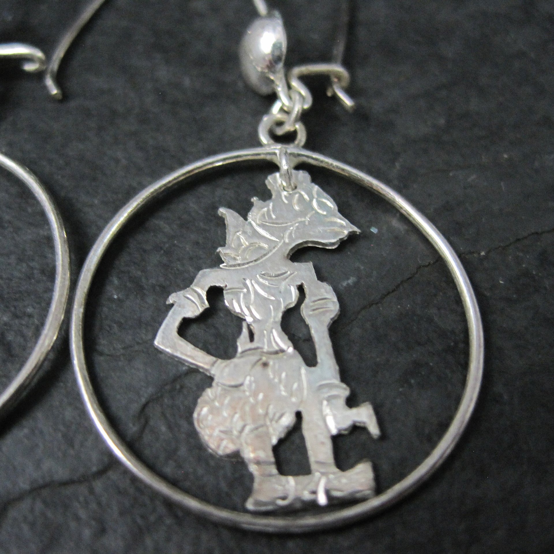 Vintage Wayang Kulit Rama Earrings Sterling NOS
