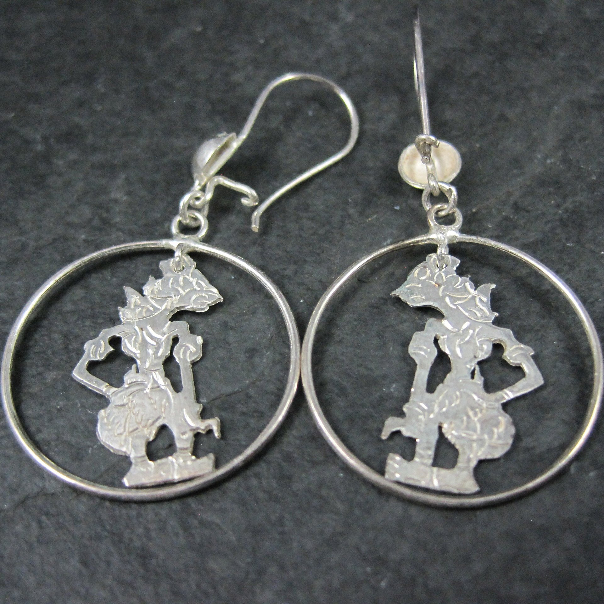 Vintage Wayang Kulit Rama Earrings Sterling NOS