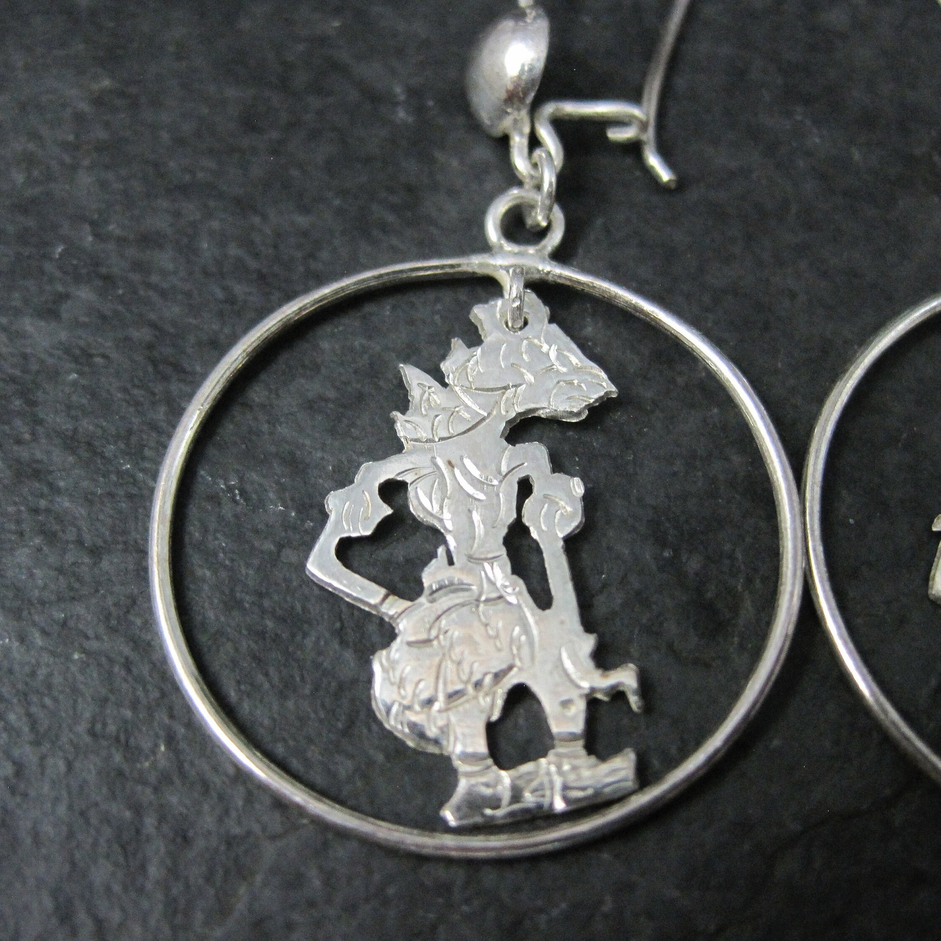 Vintage Wayang Kulit Rama Earrings Sterling NOS