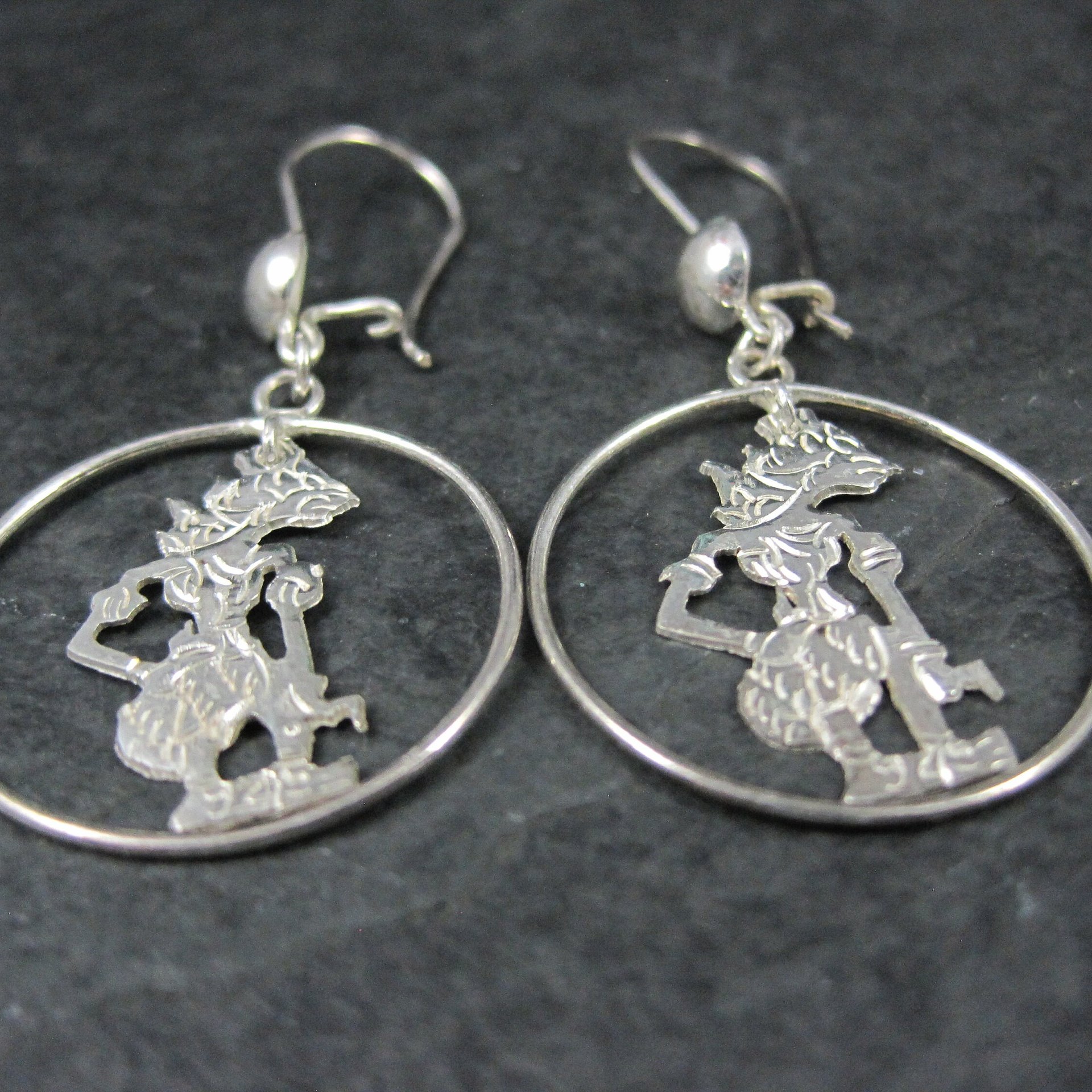Vintage Wayang Kulit Rama Earrings Sterling NOS
