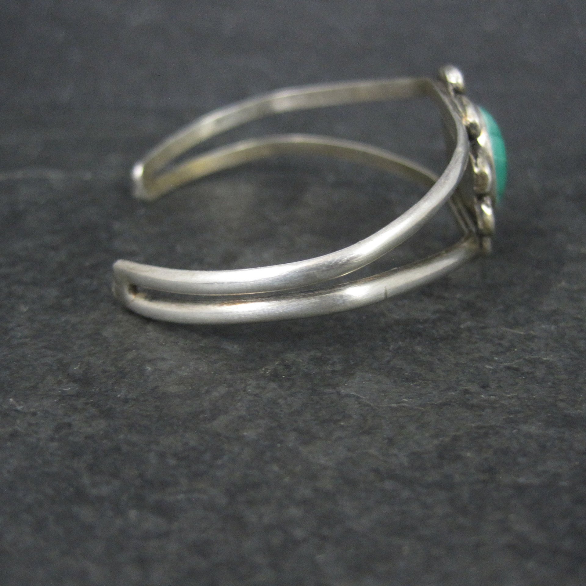 Vintage Sterling Malachite Cuff Bracelet Small 5.25 Inches Southwestern Estate Jewelry
