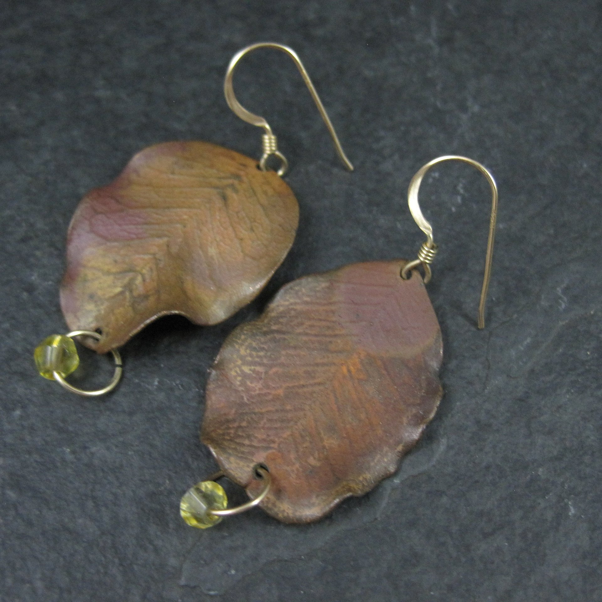 Vintage Copper Leaf Earrings Gold Filled