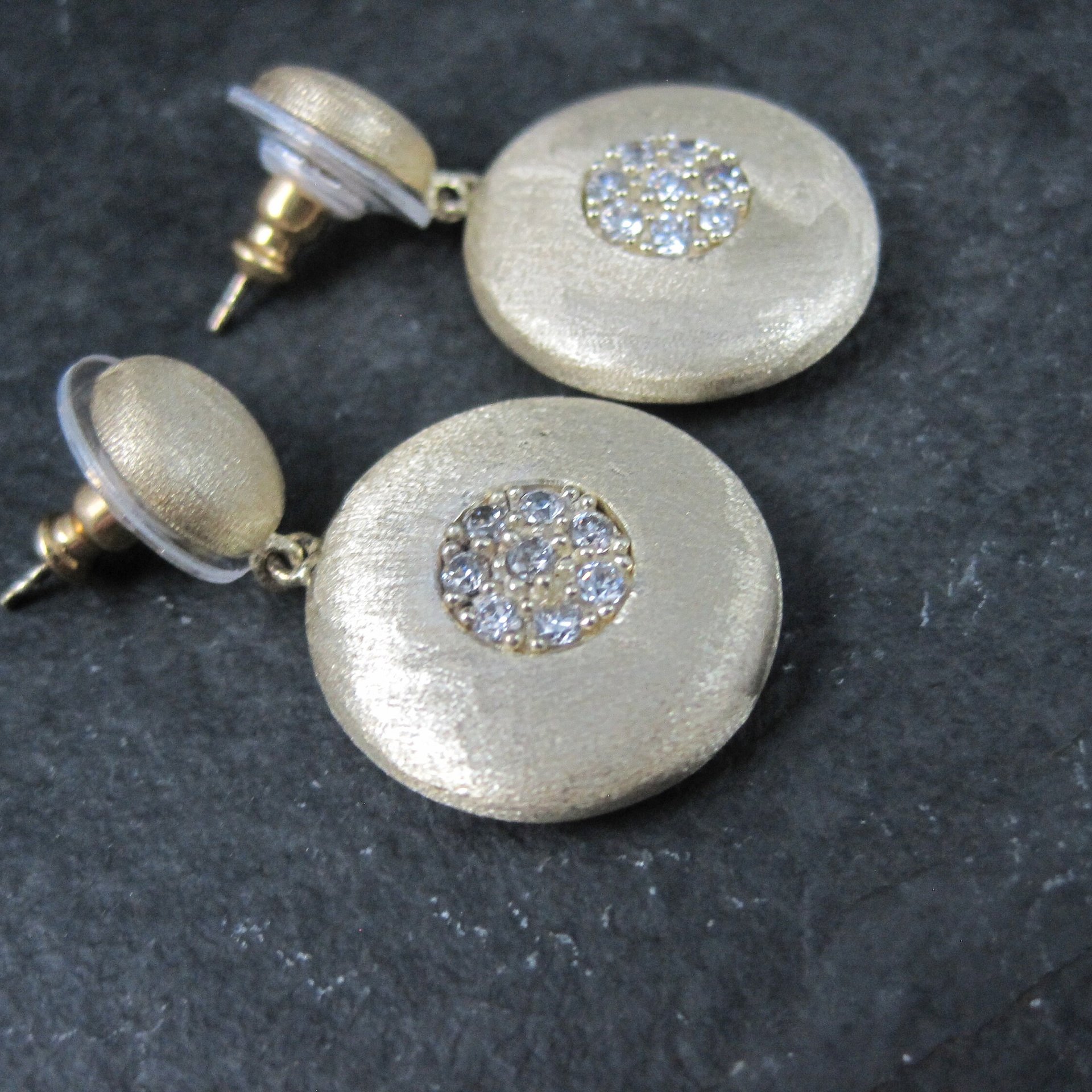 Vermeil Sterling Cz Earrings Brushed Finish