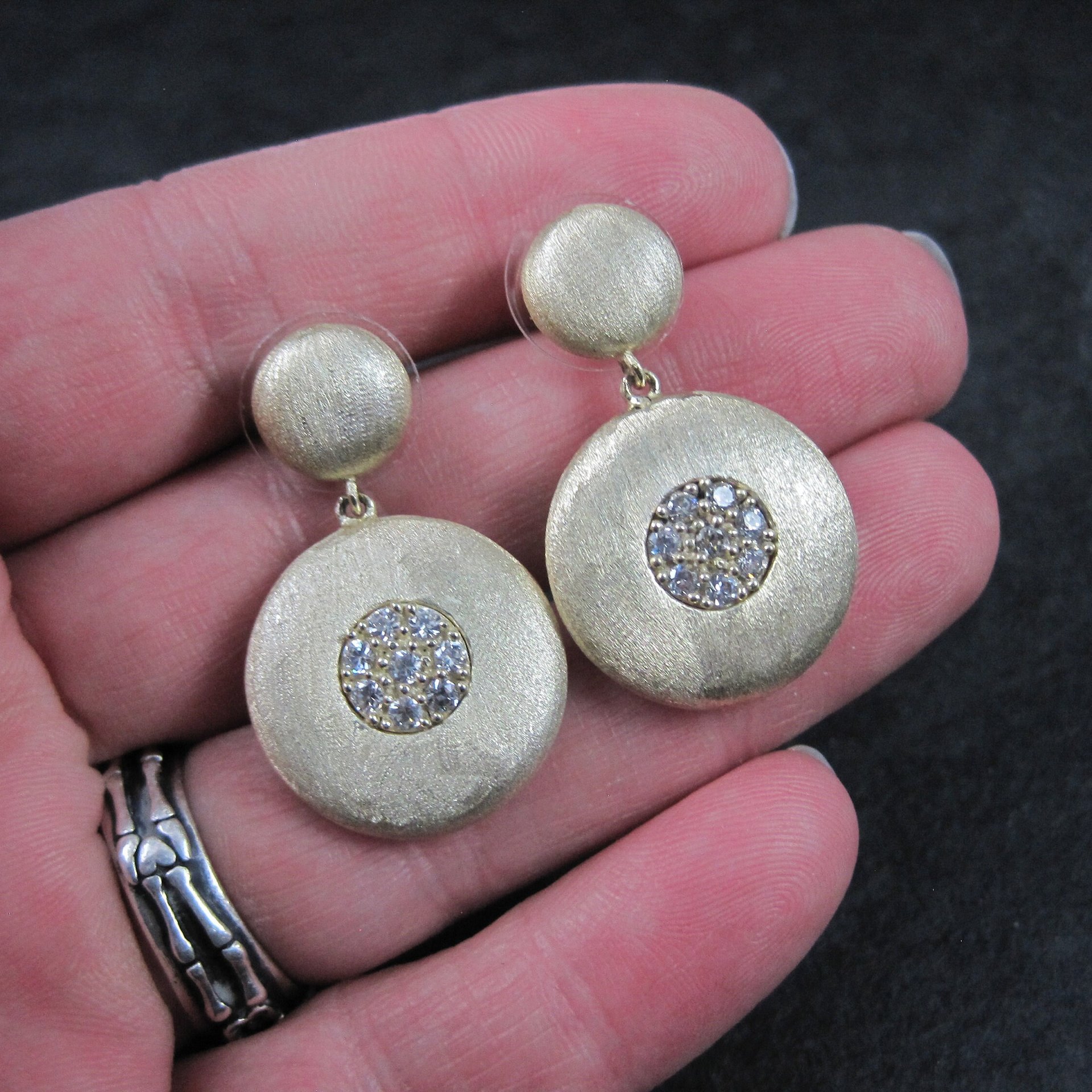 Vermeil Sterling Cz Earrings Brushed Finish