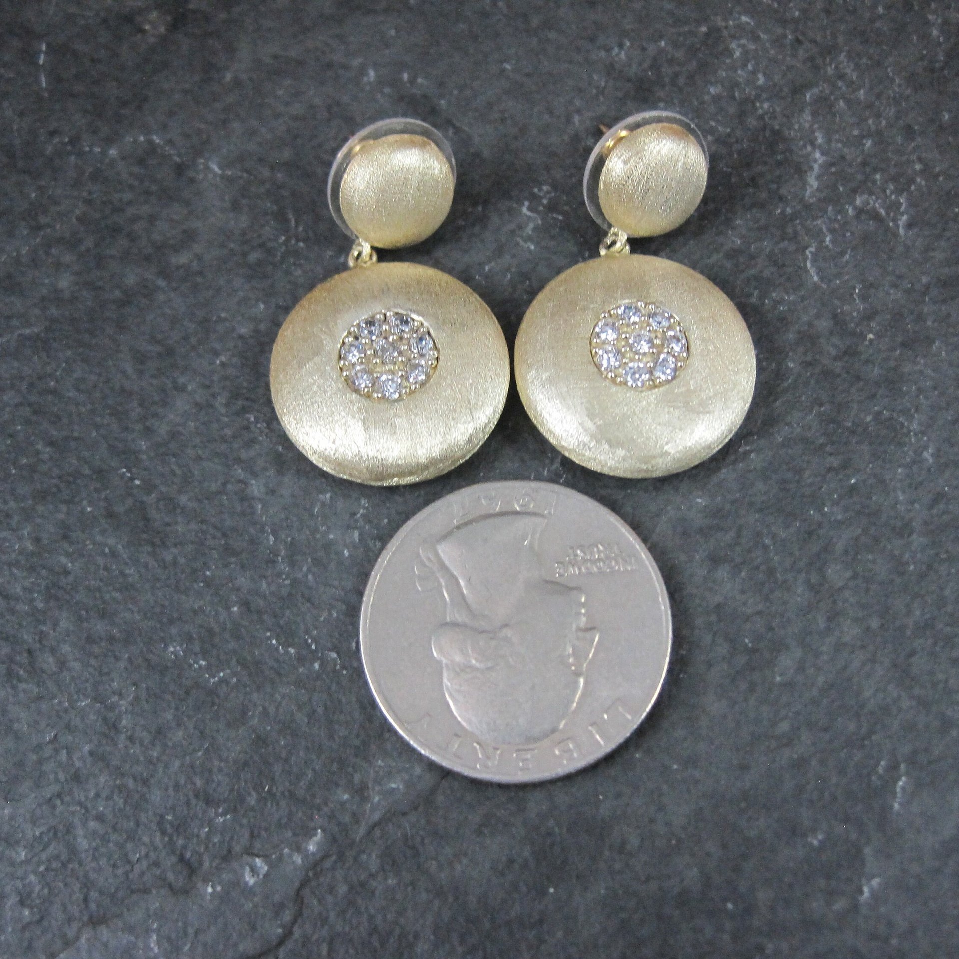 Vermeil Sterling Cz Earrings Brushed Finish