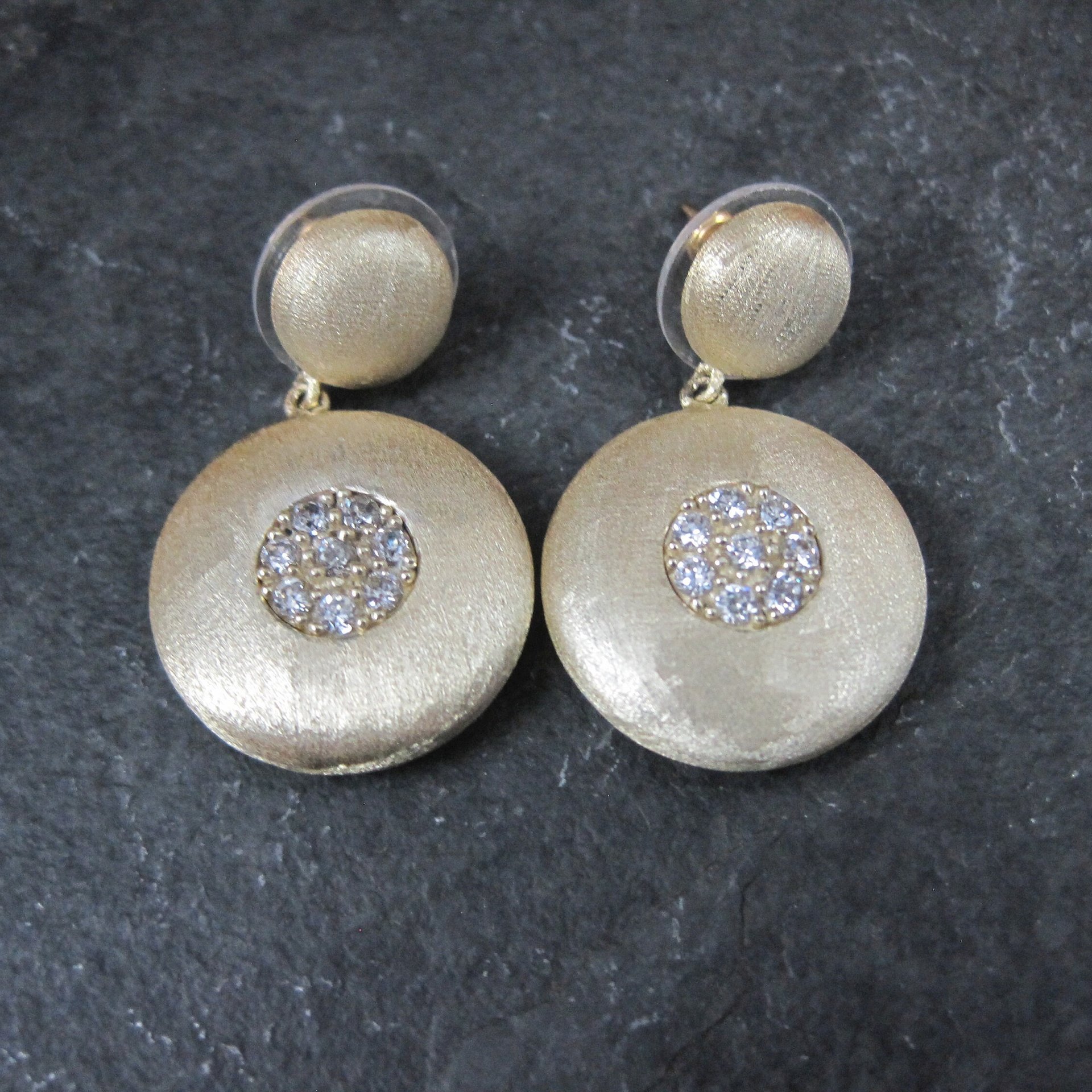 Vermeil Sterling Cz Earrings Brushed Finish