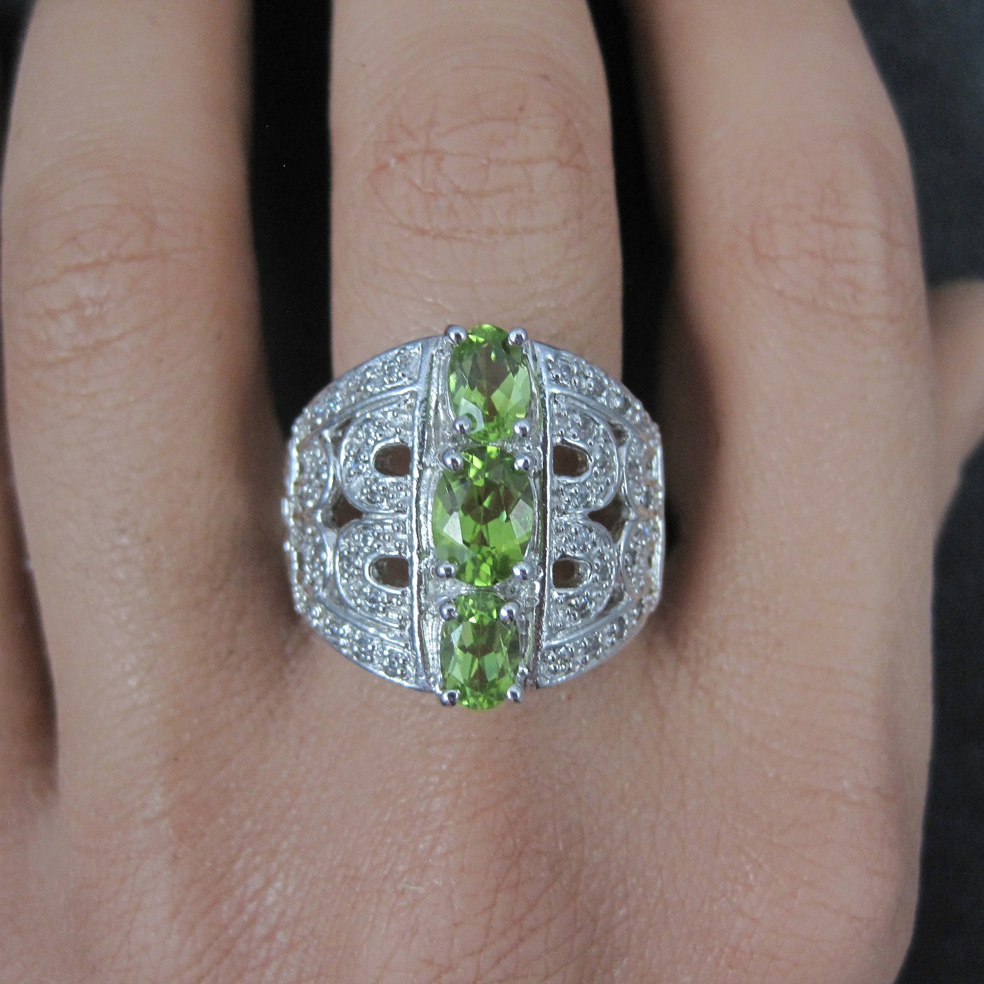 Estate Sterling Peridot Ring Size 10