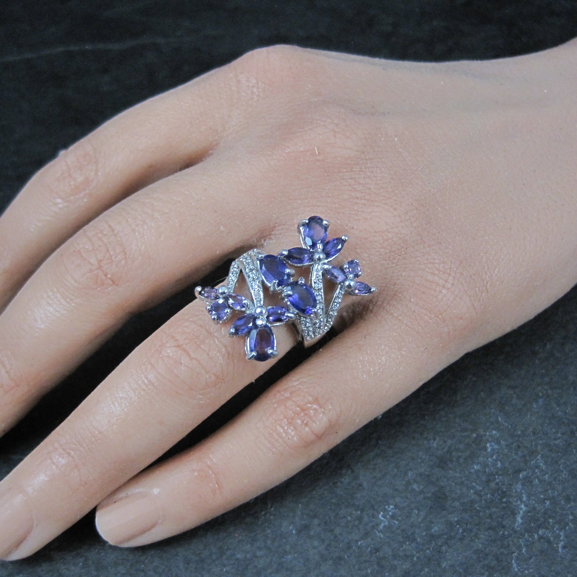 Estate Sterling Amethyst Cocktail Ring Size 6
