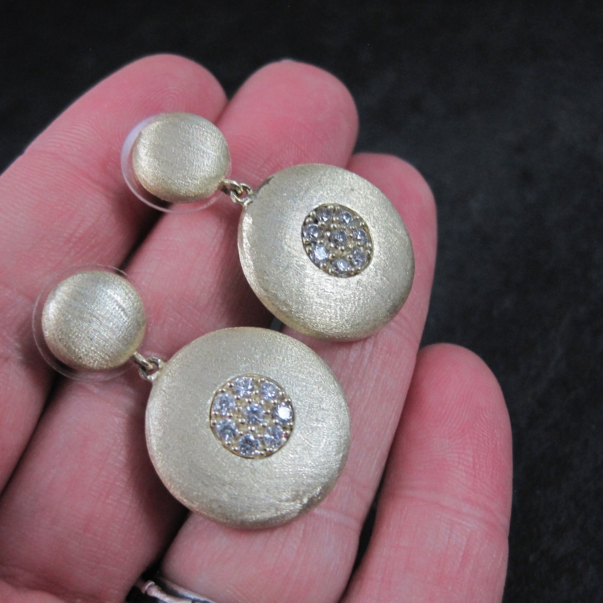 Vermeil Sterling Cz Earrings Brushed Finish