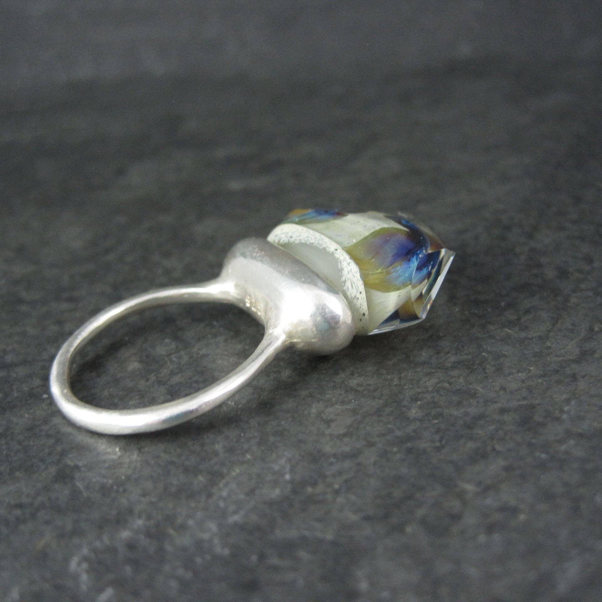 Unusual Sterling Art Glass Ring Size 8