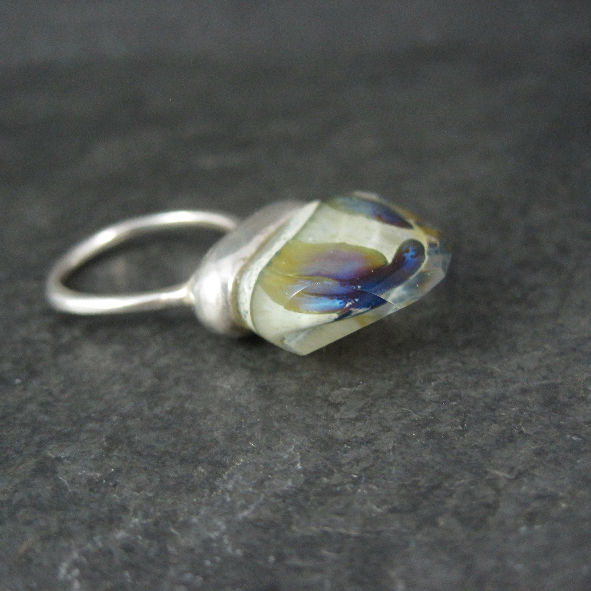 Unusual Sterling Art Glass Ring Size 8