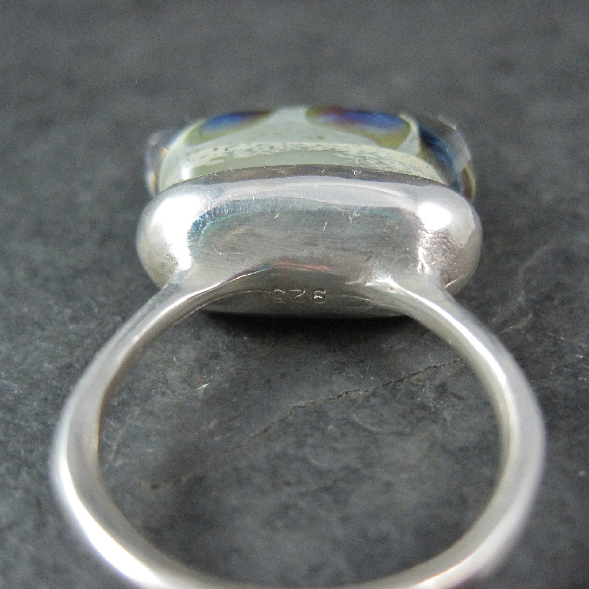 Unusual Sterling Art Glass Ring Size 8