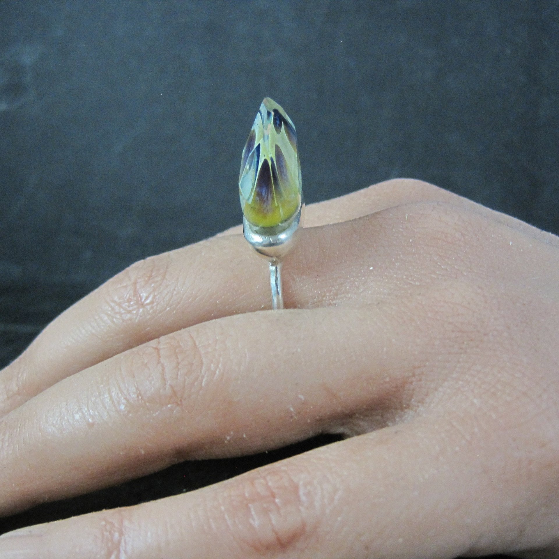 Unusual Sterling Art Glass Ring Size 8