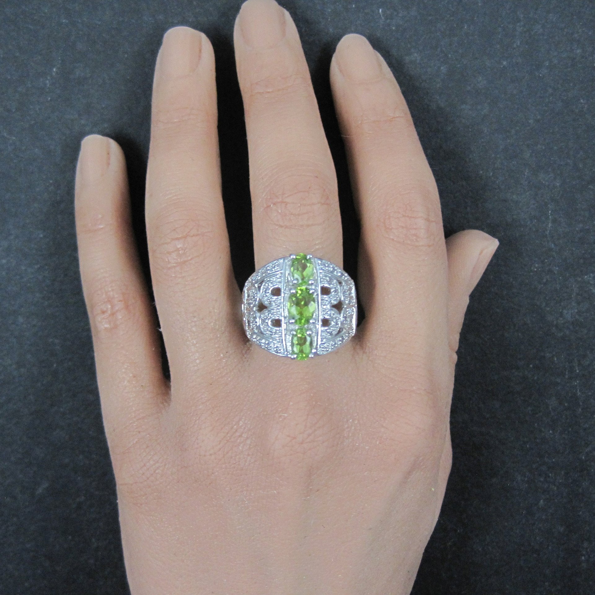 Estate Sterling Peridot Ring Size 10