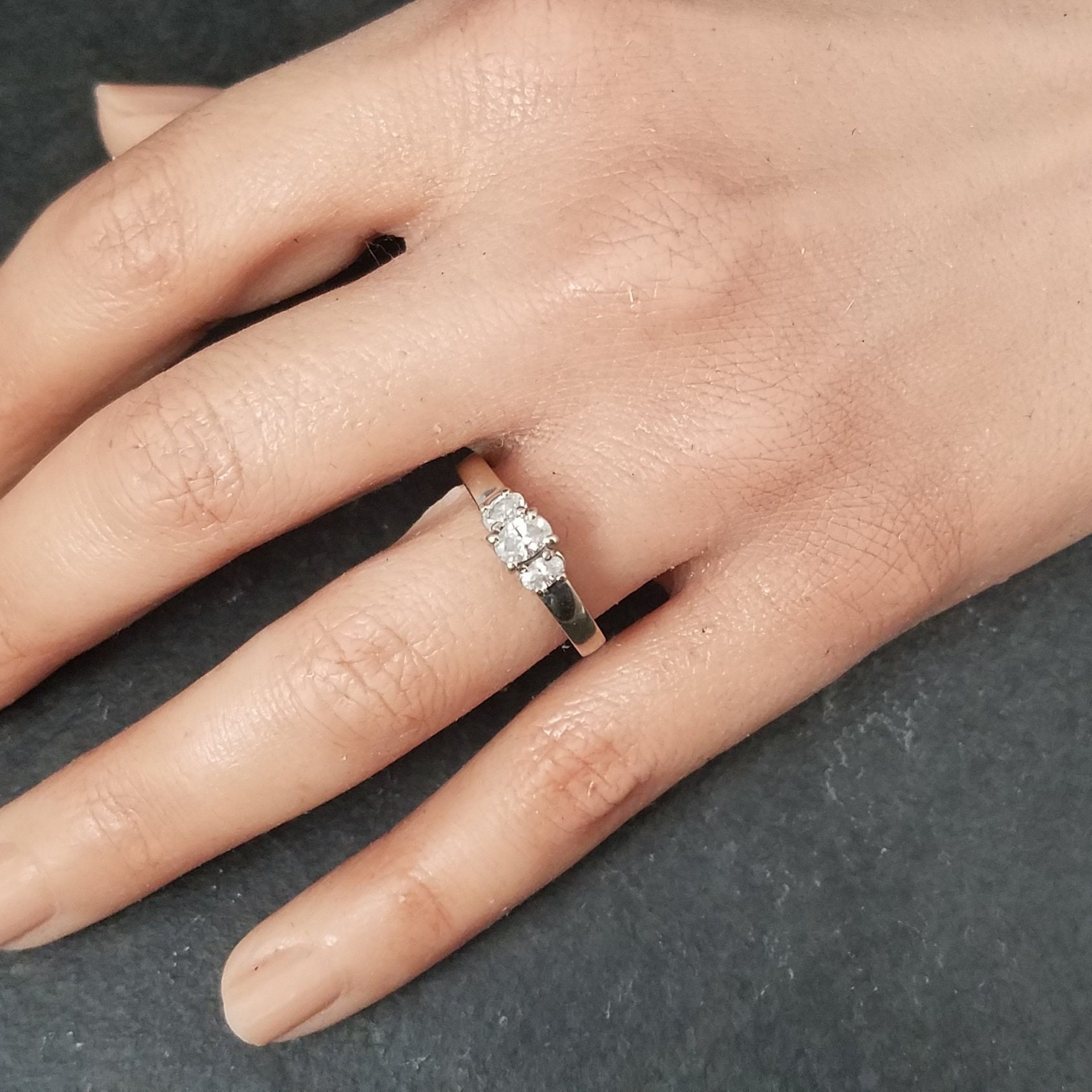 14K White Gold .50 Carat 3 Stone Diamond Ring Size 7