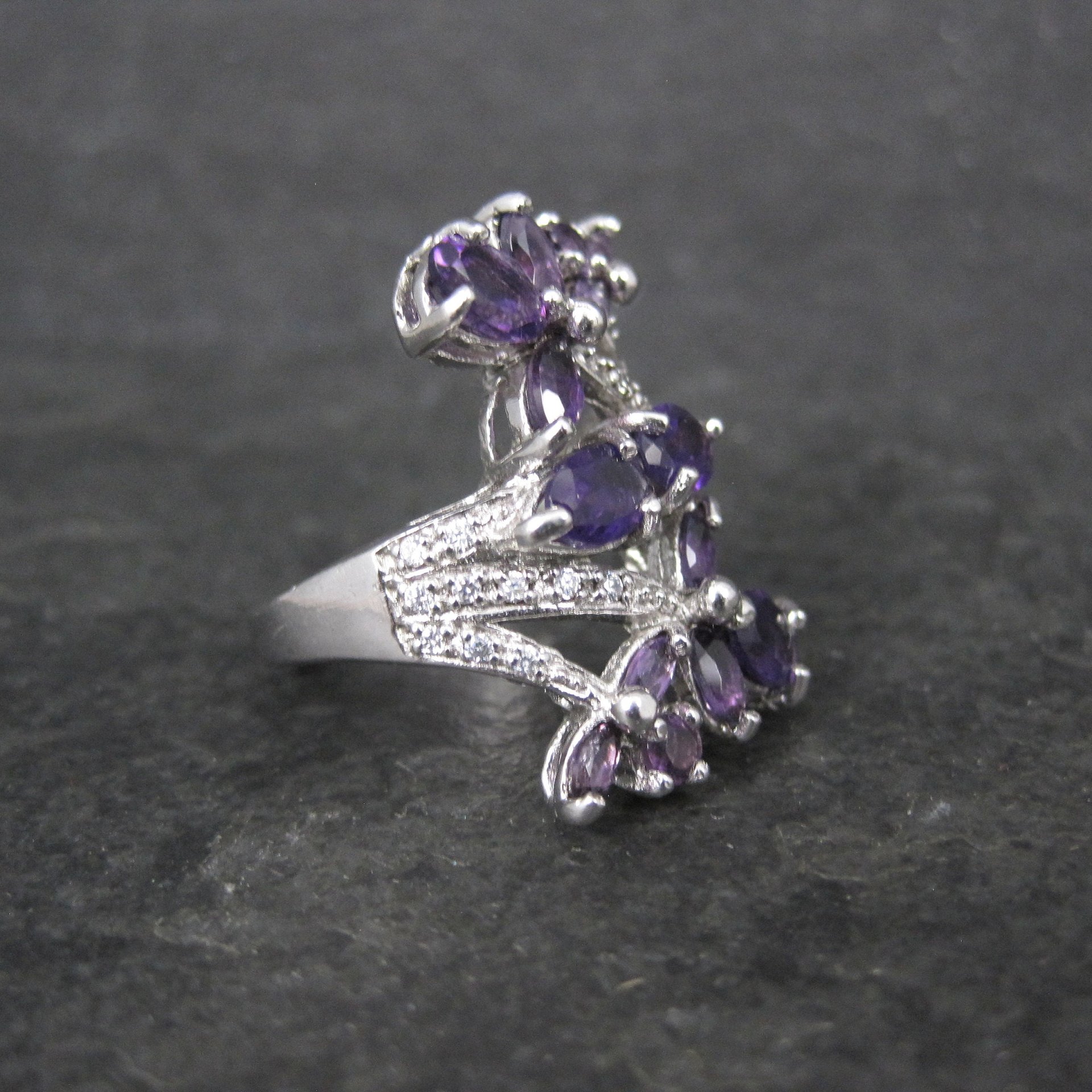 Estate Sterling Amethyst Cocktail Ring Size 6