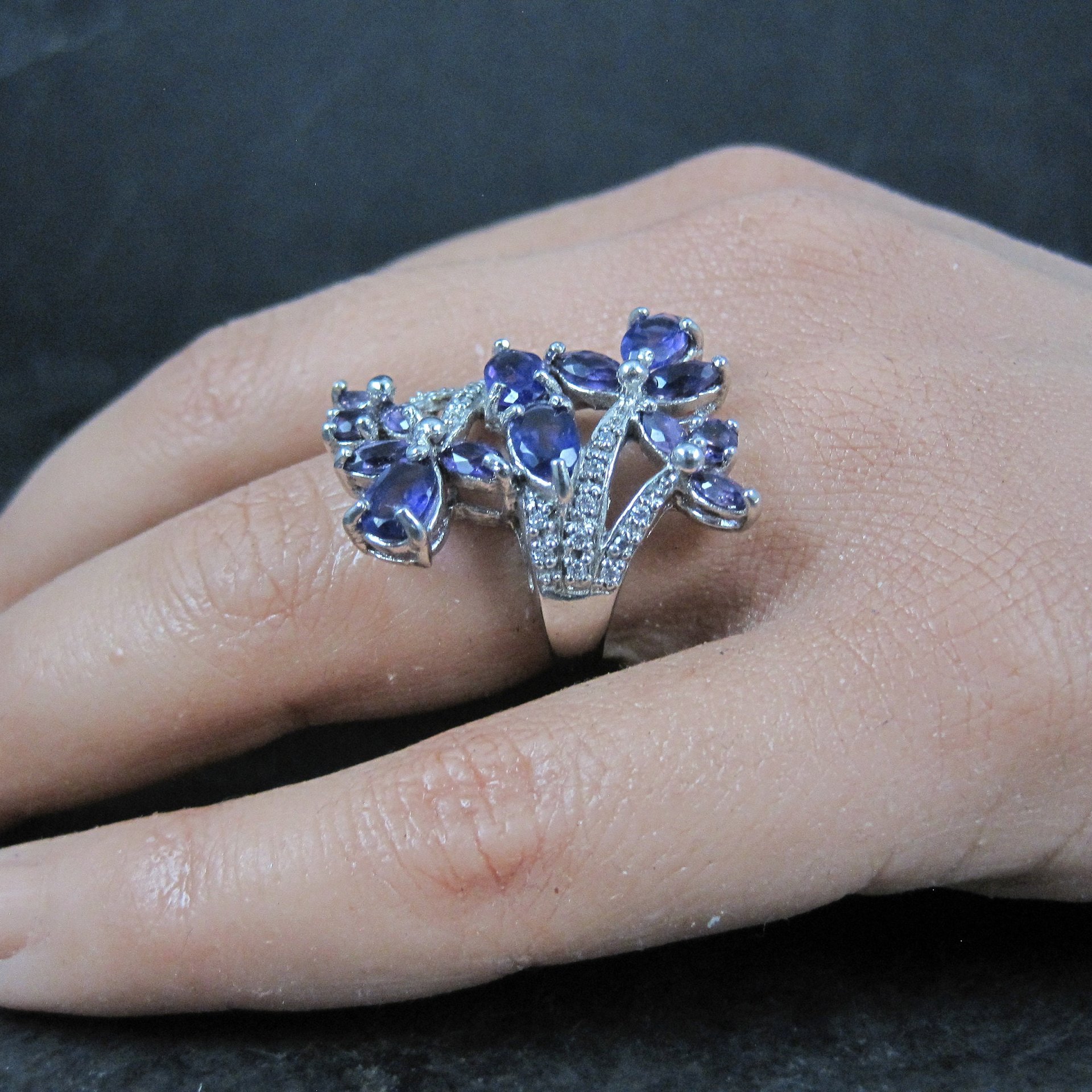 Estate Sterling Amethyst Cocktail Ring Size 6