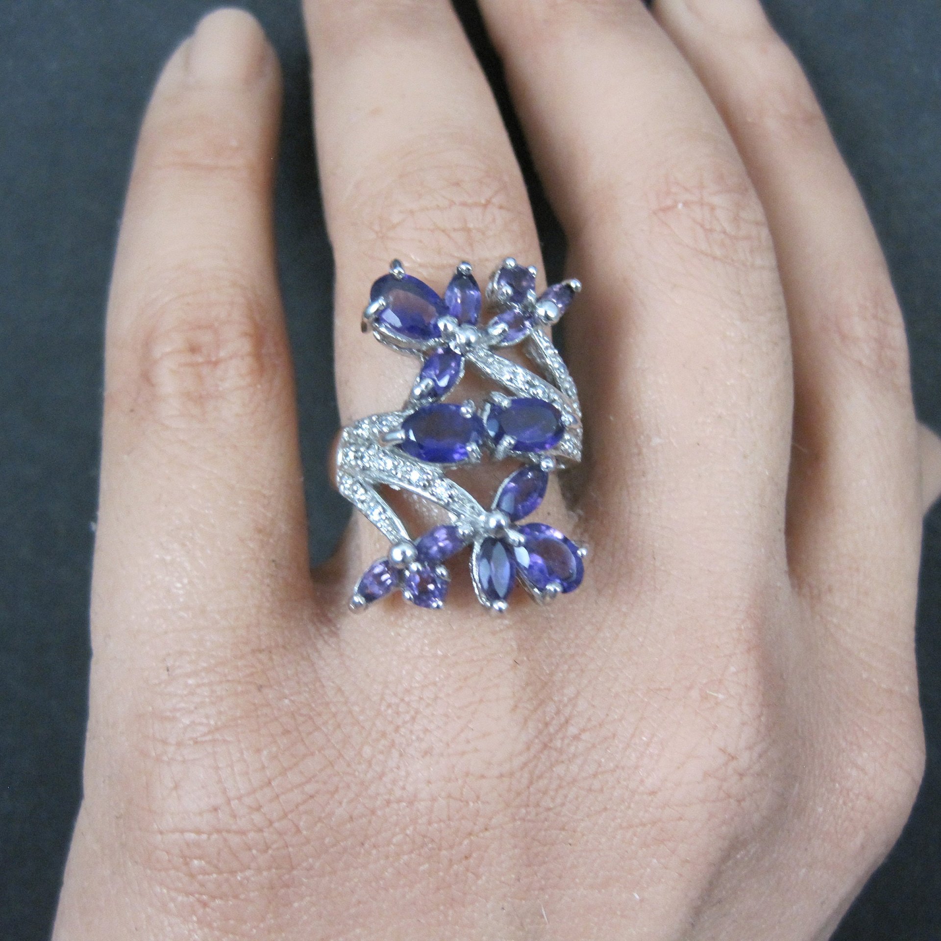 Estate Sterling Amethyst Cocktail Ring Size 6