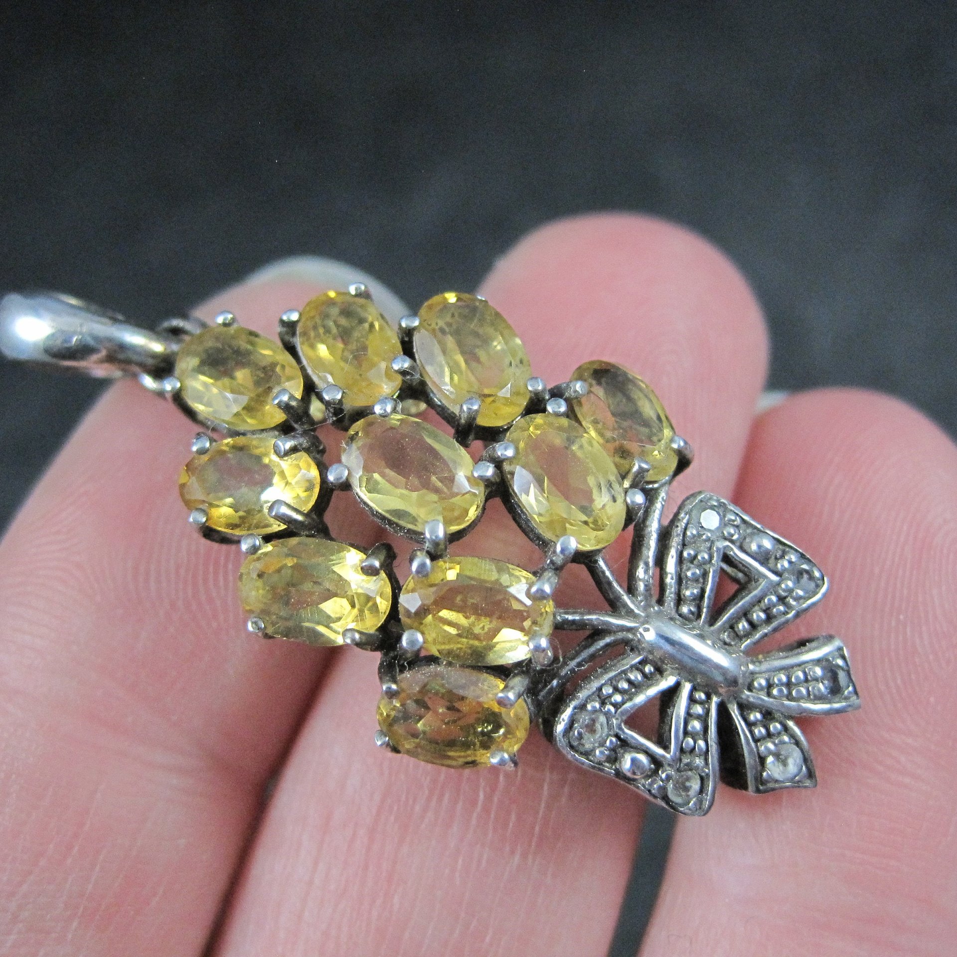 Estate Sterling Citrine Diamond Pendant