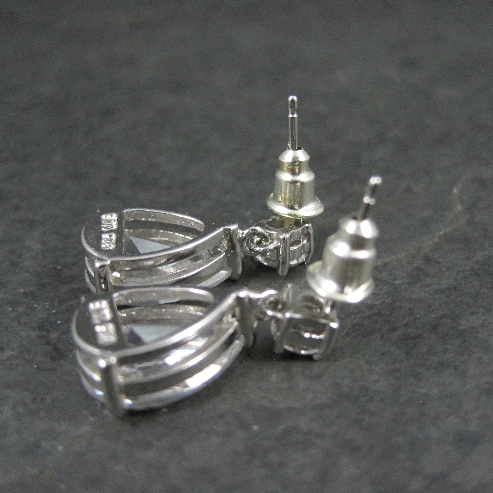 Estate Sterling Cz Teardrop Earrings