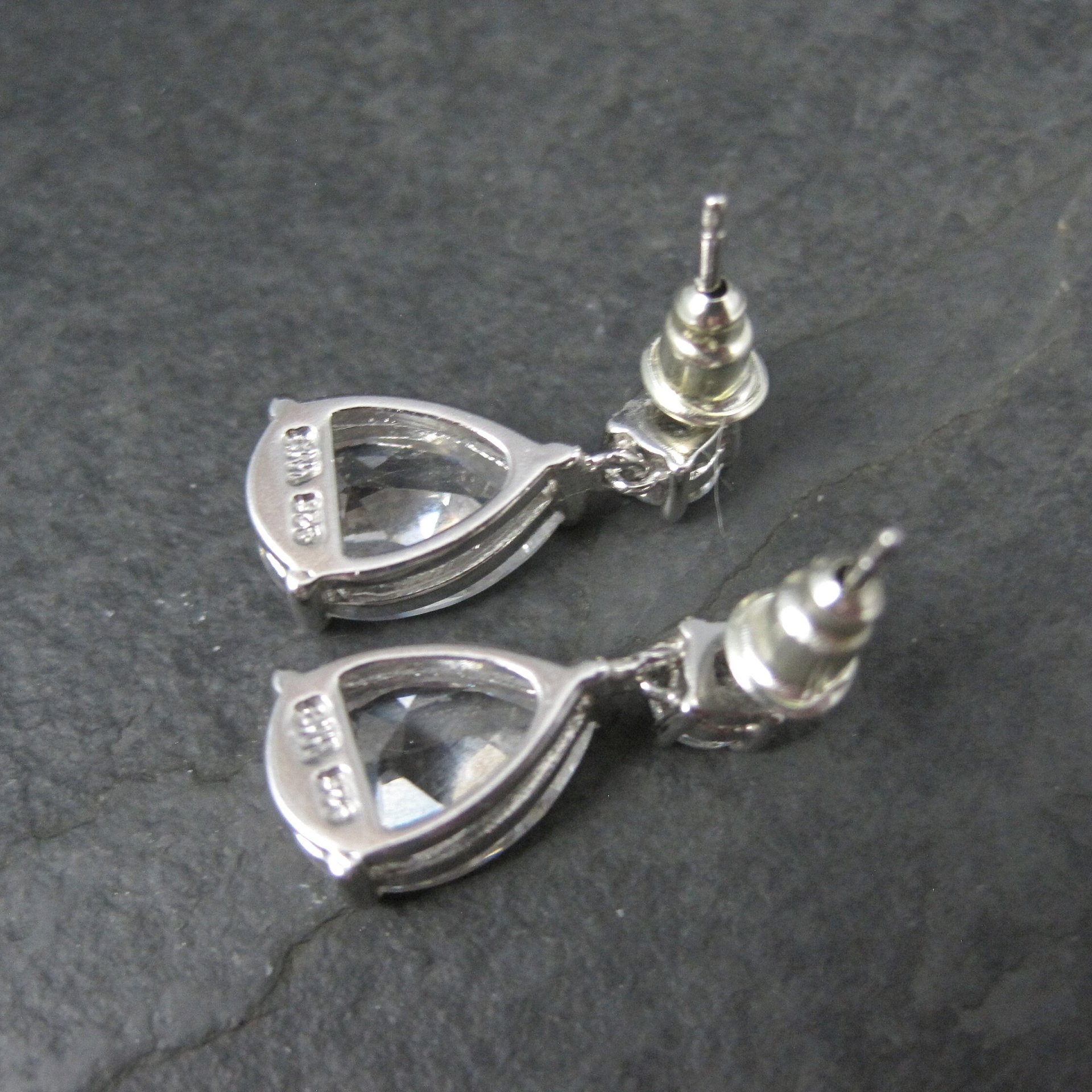 Estate Sterling Cz Teardrop Earrings